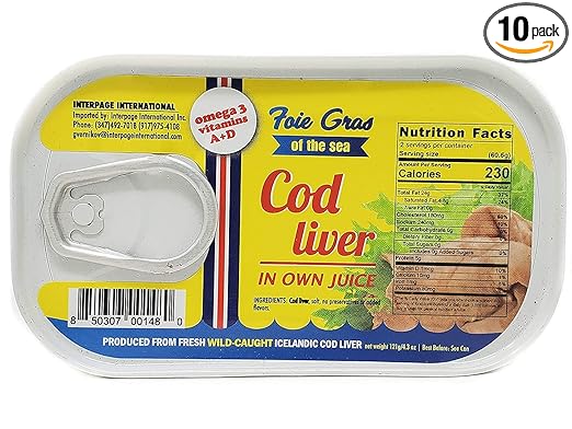 Foie Gras of the Sea Icelandic Wild Caught Cod Liver In Own Oil, 4.3 oz pack of 10