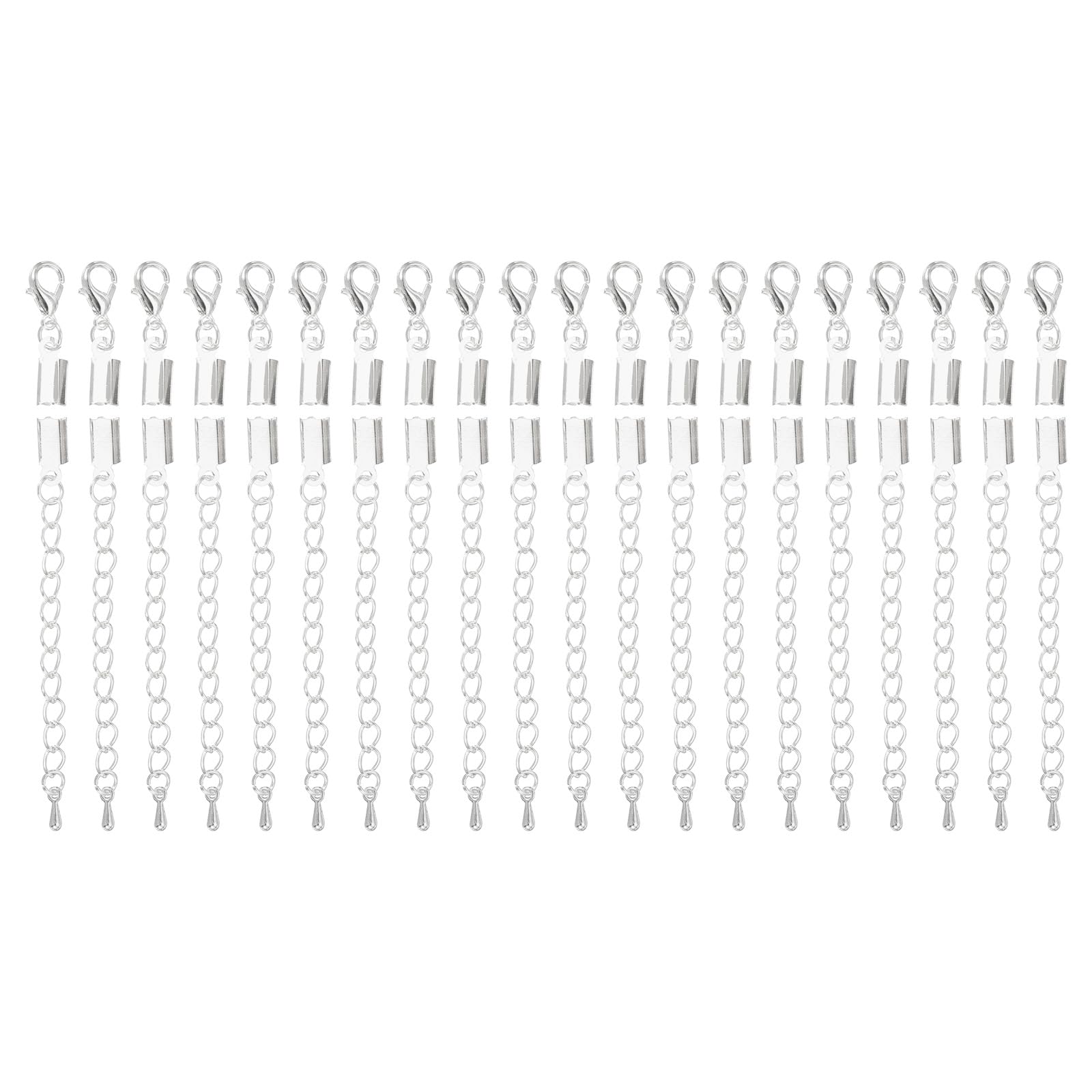 uxcell 20Sets Fold Over Cord Ends, 4mm Terminators Crimp Cap Clasp Tips with Lobster Claw Clasps and Extension Chain for Leather DIY Craft Making Necklace Bracelet, White K