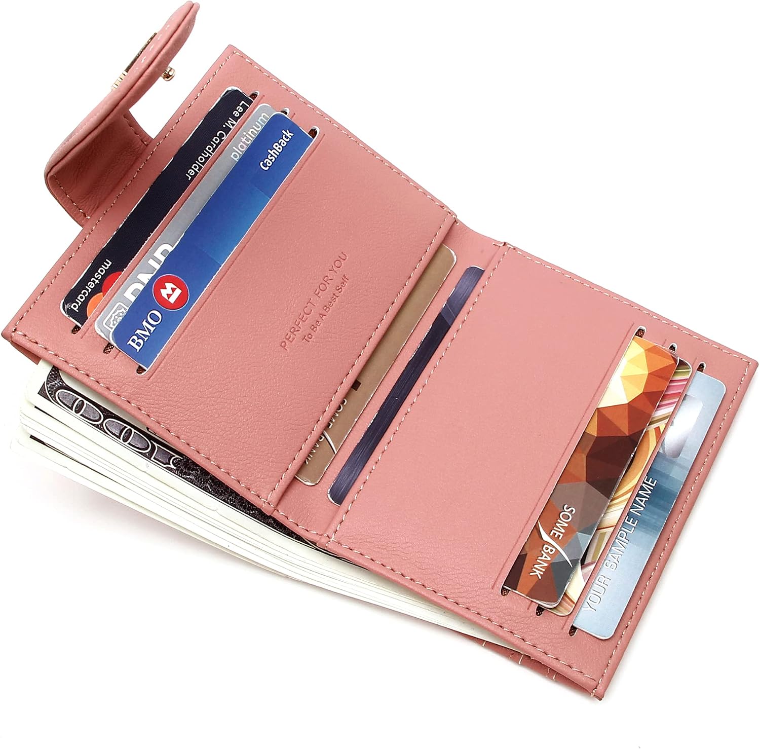 Badiya Small Wallets for Women Bifold Multi Card Case Wallet Slim Credit Card Holder with Zipper Coin Purse