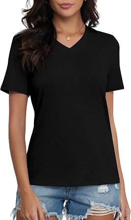Kindcall Womens V Neck Short Sleeve Casual T-Shirt Soft Lightweight Basic Top