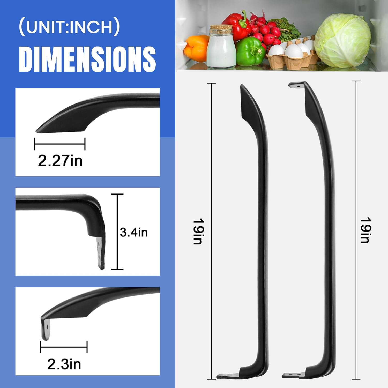 AMI PARTS WR12X22183 Refrigerator Door Handle (Black) Replaces WR12X11008 WR12X11009 WR12X20142 3290412 AP5948588 PS9494525 EAP9494525(2 Pack)