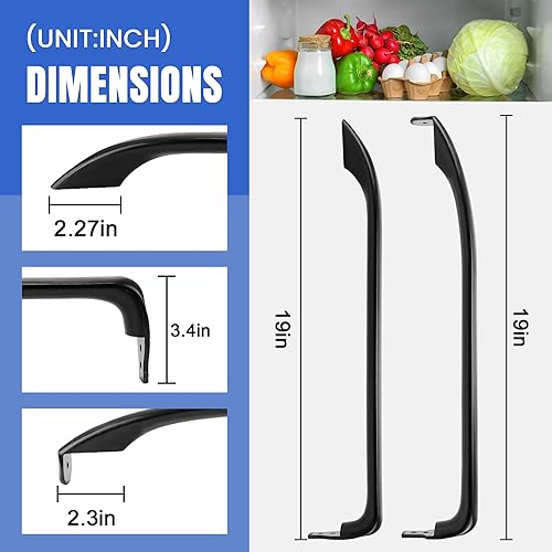 Miniatura 2 de AMI PARTS WR12X22183 Manija de puerta de refrigerador (negro) Sustituye WR12X11008 WR12X11009 WR12X20142 3290412 AP5948588 PS9494525 EAP9494525