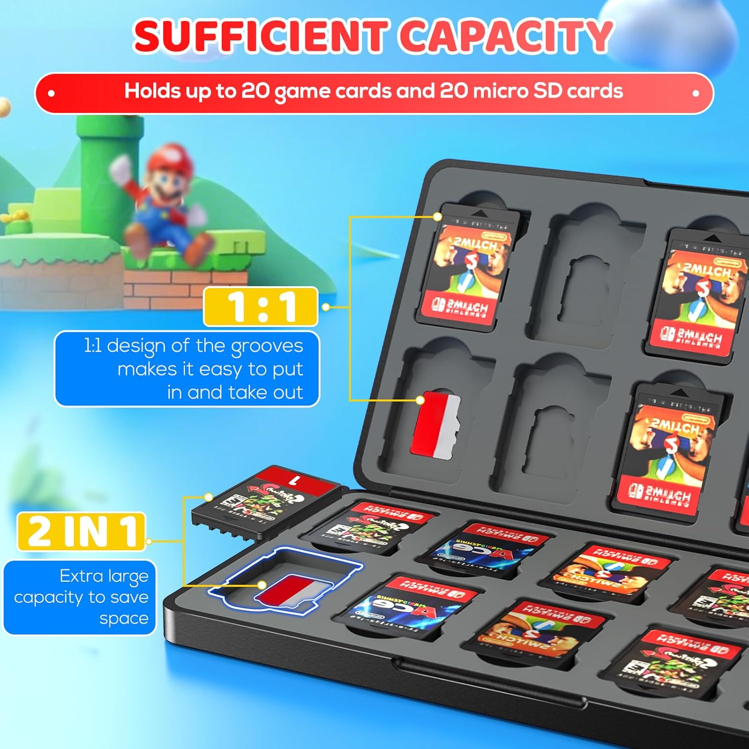 Switch Game Case for Nintendo Switch - Portable Cartridge with 12 Game & 12 Micro SD Card Slots, Switch Card Case- Hard Shell, Soft Silicone Lining, Magnetic Closure - Image 3