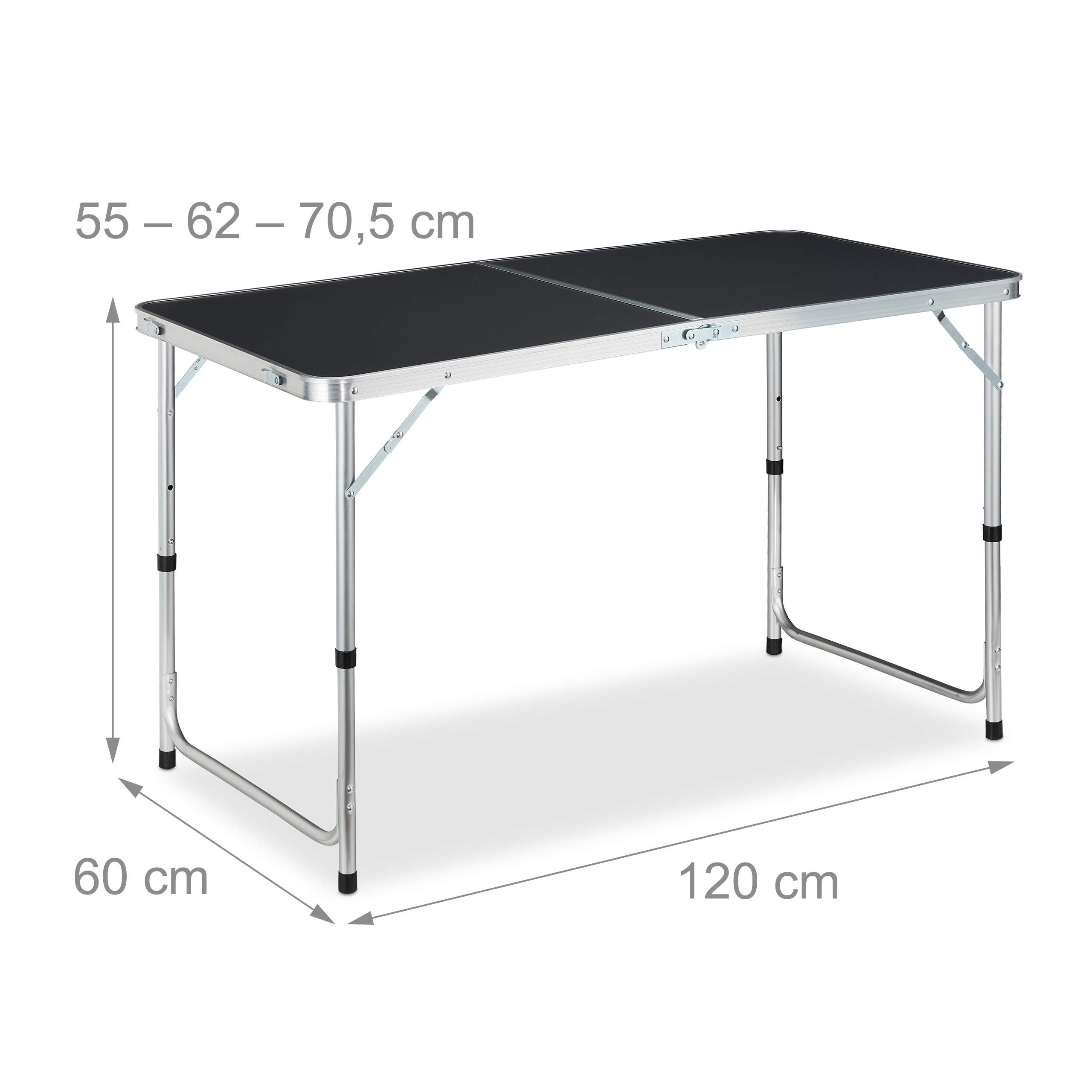 Relaxdays Tavolino da Campeggio Pieghevole, Alluminio, MDF, Tavolo Regolabile in Altezza, 120 x 60 cm, Argento/Grigio