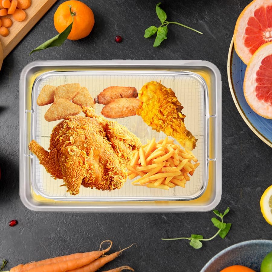 Miniatura 6 de Voittozege Juego de 2 cestas para freidora de aire para horno, juego de cestas de malla antiadherente de acero inoxidable de 15.5 x 11.5 pulgadas,