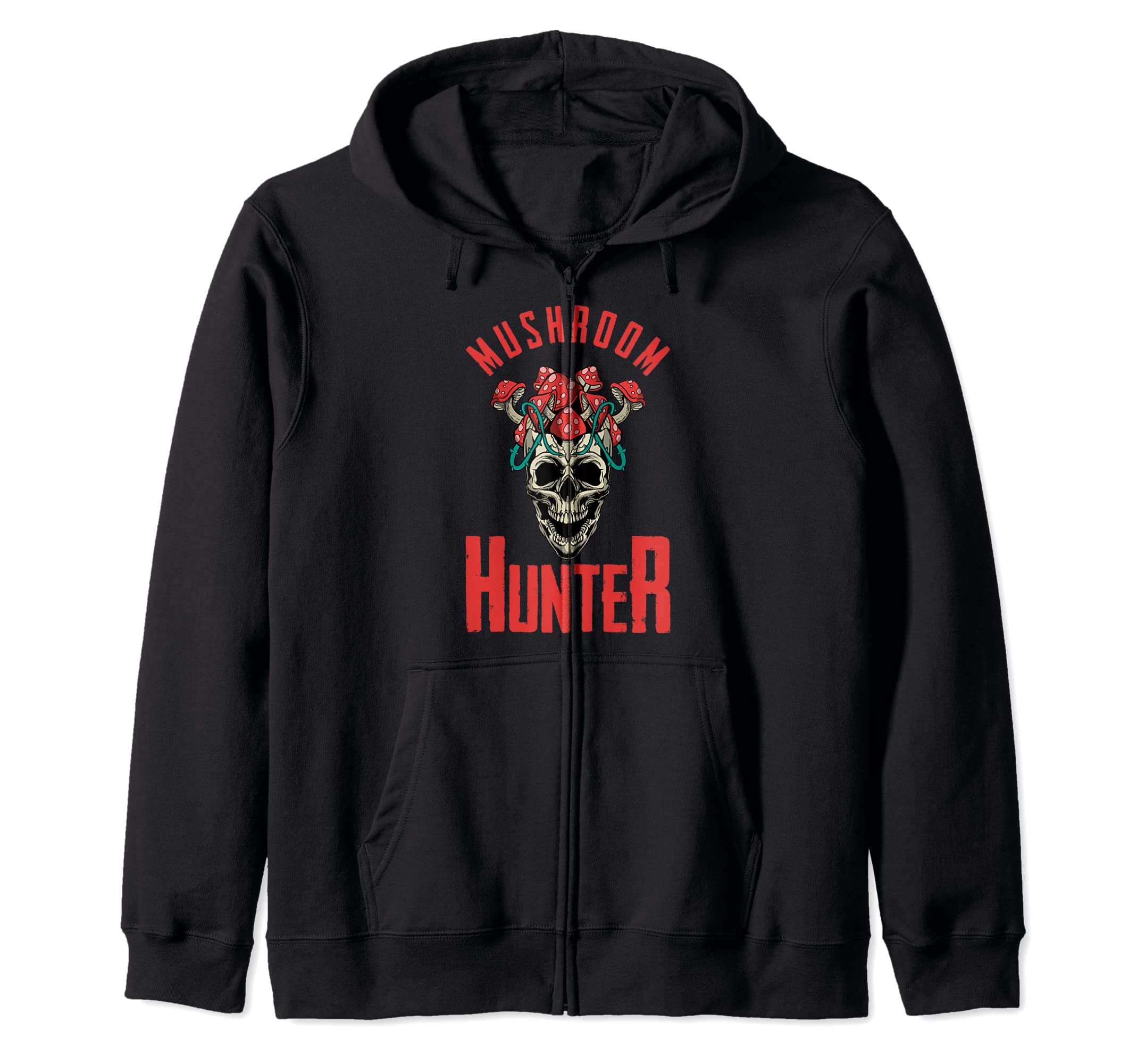 Mushroom Hunter Fungi Foraging - Mushroom Hunter Zip Hoodie, Black