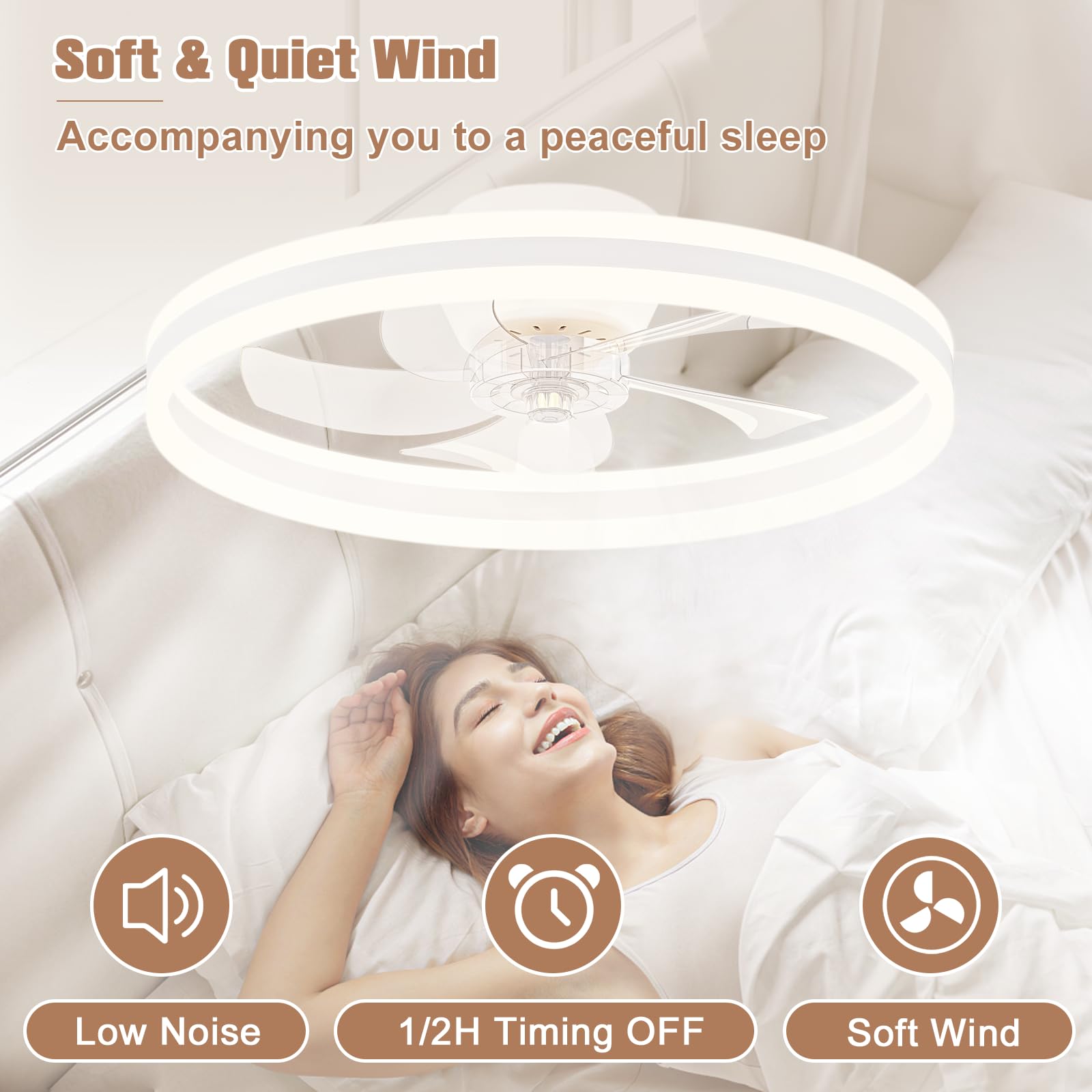 VOLISUN Ventilatore A Soffitto Con Luce LED E Telecomando, 6 Velocità E Luce Dimmerabile, Silenzioso E Reversibile, Per Camera Da Letto E Soggiorno, Bianco - 4