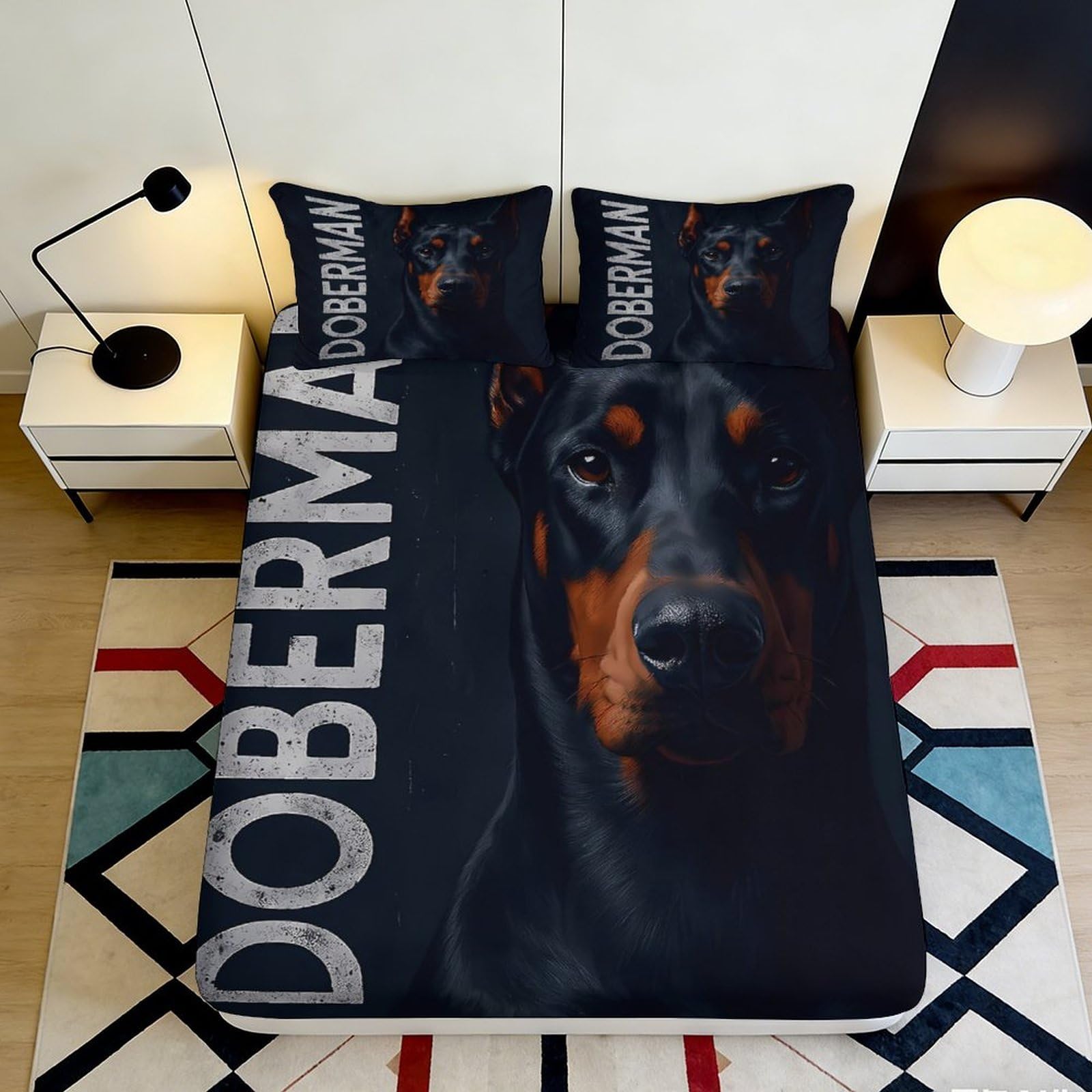 Pnayamiorkfel Style-2 3D Printed Doberman Fitted Sheet Microfiber Soft Black Dog Bed Cover For Bedroom Guest Room Decor Dustproof Washable 90X200x25cm