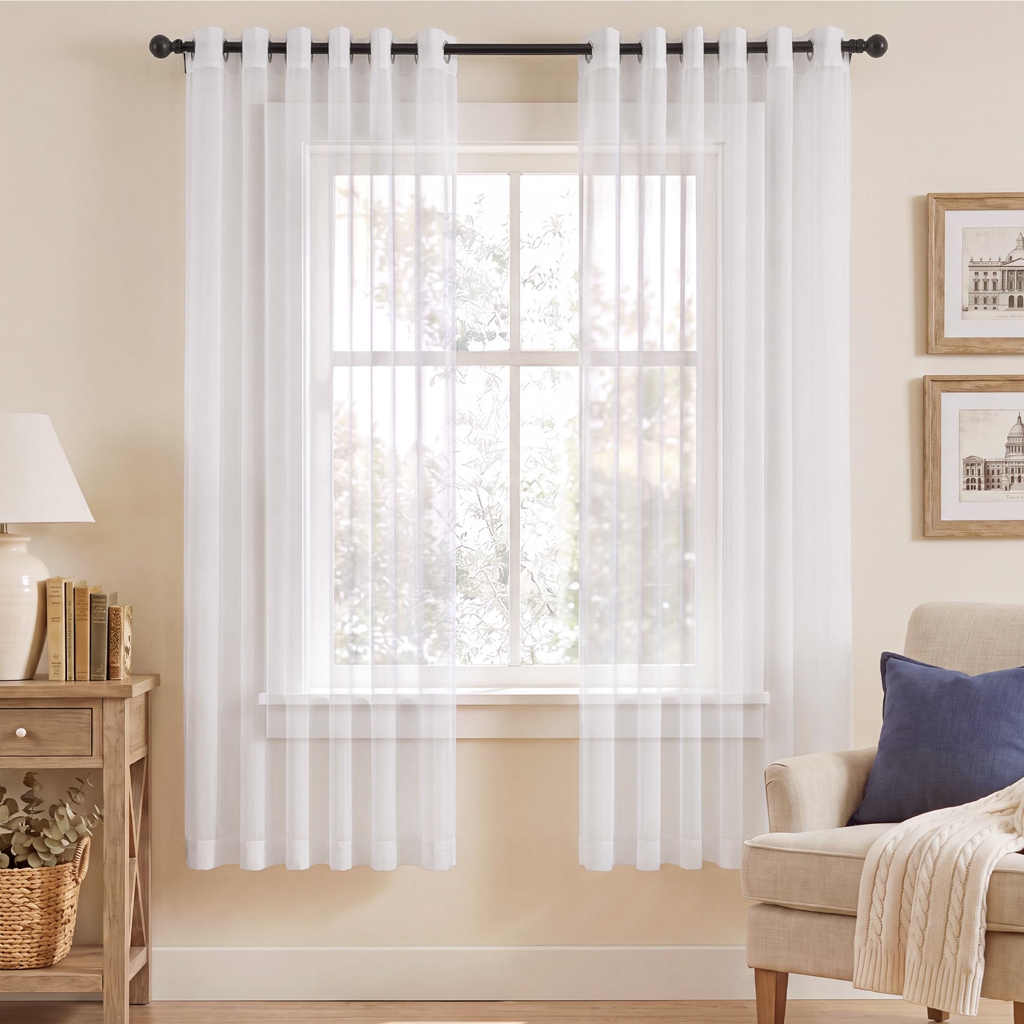 PONY DANCE White Net Curtains for Windows, Eyelets, 2 Panels, W90 xL72