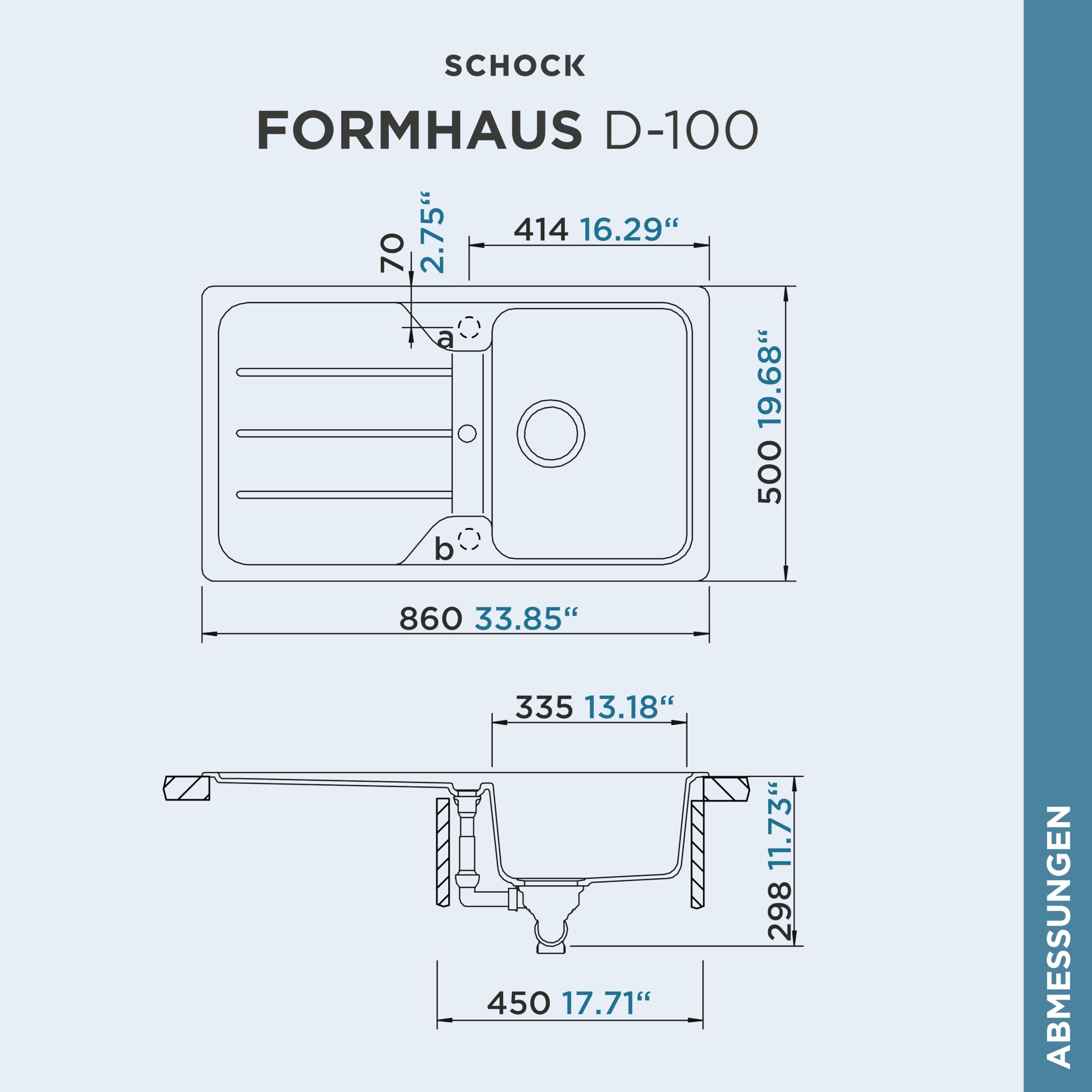 SCHOCK Küchenspüle Formhaus D-100 Onyx 86x50 cm | Granitspüle aus CRISTALITE Schwarz mit Abtropffläche | Spüle für 45 cm Unterschrank | Reversible Einbauspüle | Robuste Quarzkomposit-Oberfläche