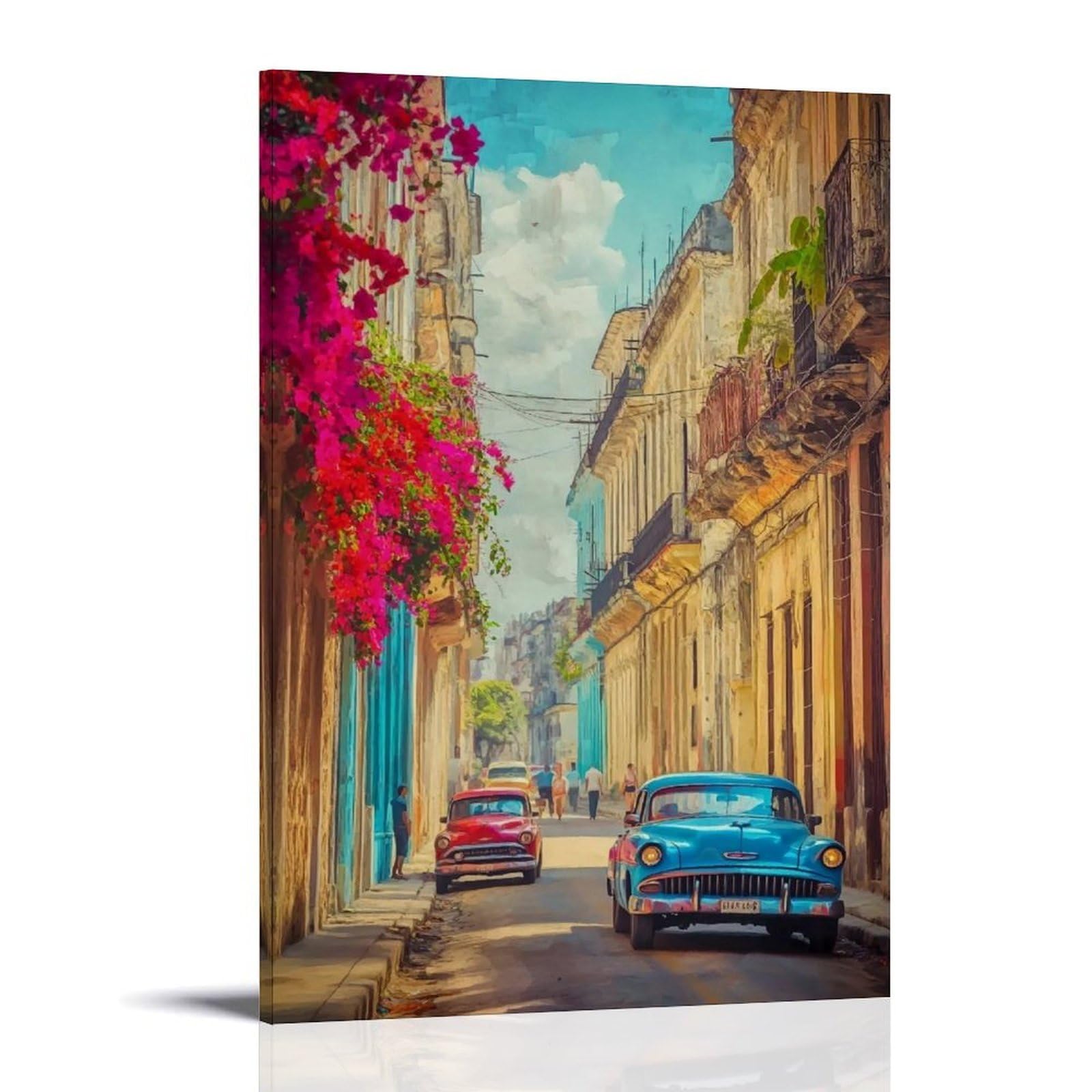 HUERYRYHY Havana Bougainvillea Street 01 Poster Wall Art Canvas Vintage Aesthetic Painting Decor for Rooms 24x36inch Frame-style