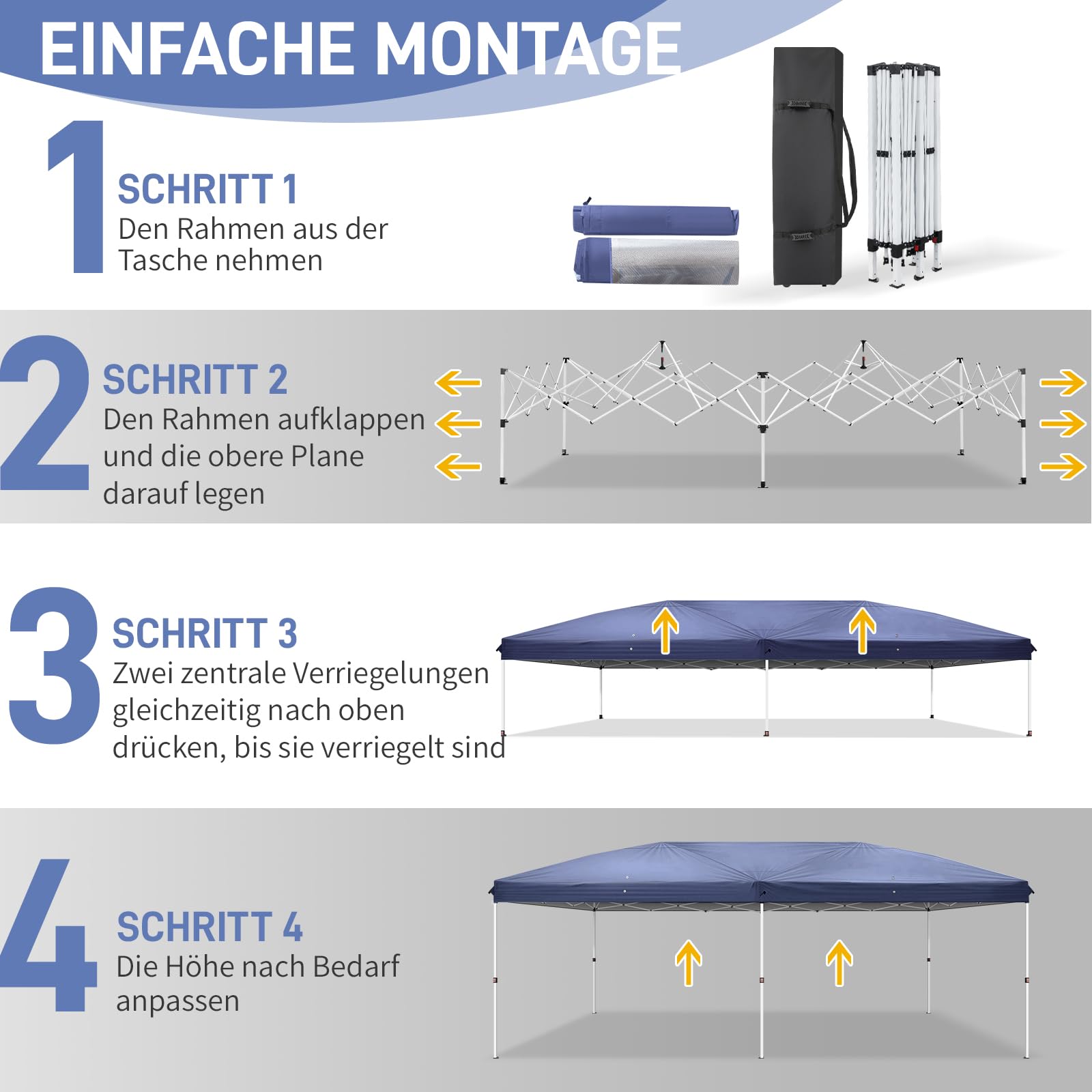 LEADZM - Carpa plegable 3 x 6 m - Impermeable - Protección UV 50+ - Ajustable en altura con 6 mosquiteros - Estable - Ideal para jardín, terraza, camping y uso comercial - Azul
