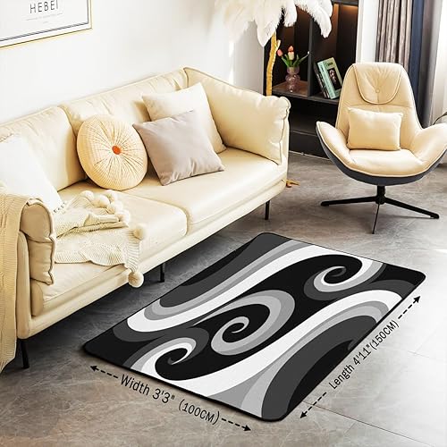 Miniatura 3 de Alfombra decorativa geométrica de 5 x 7 pulgadas, diseño geométrico negro y gris, decoración de geometría abstracta para sala de estar, dormitorio,