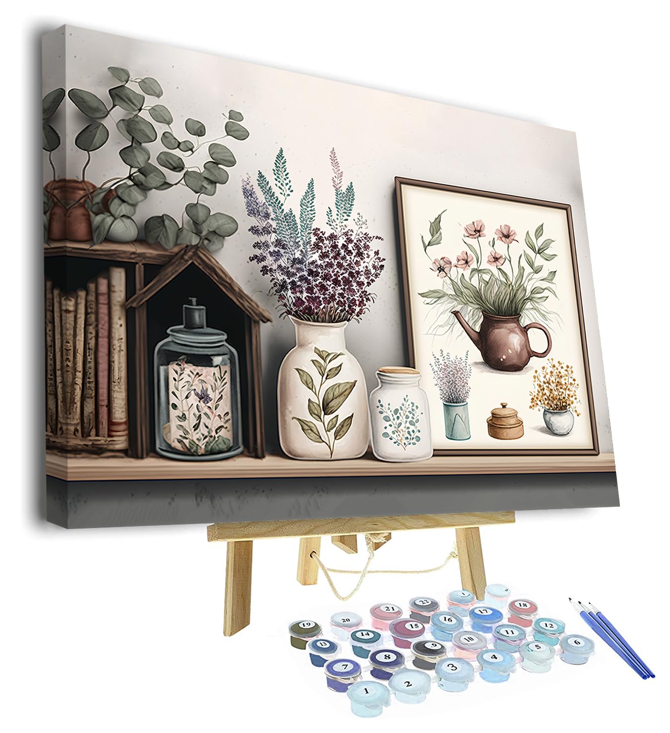 TISHIRON Flowers Paint by Numbers Kit for Adults - Flowers in a Vase Paint by Number on Canvas, DIY Acrylic Painting Adult Paint by Number Craft Kits for Gifts Home Wall Decor, 16"x20"(with Frame)