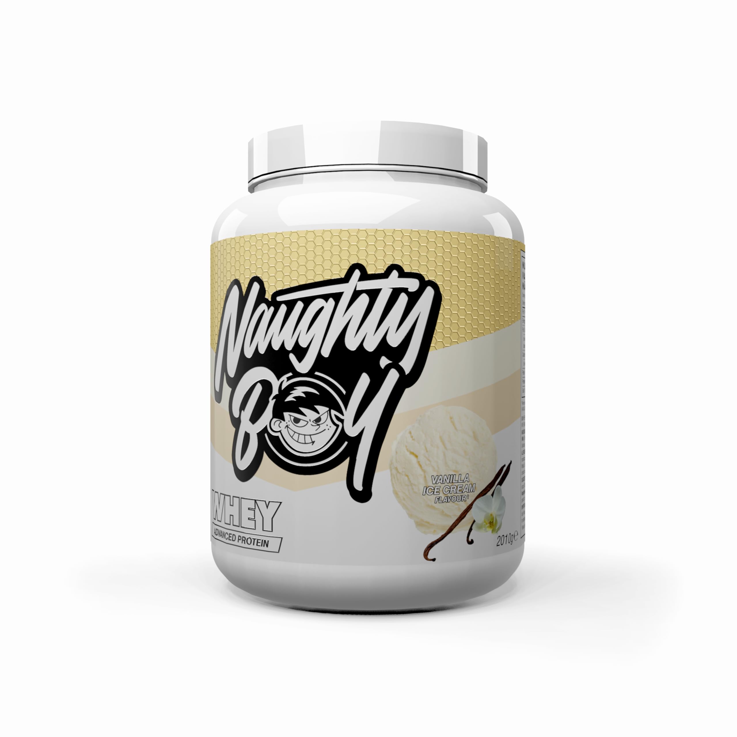 Naughty Boy Advanced 100% proteína de suero en polvo, 2010 g, 22 g de proteína por porción, 67 porciones, batido alto en proteínas para crecimiento muscular y recuperación, bajo en azúcar, helado de