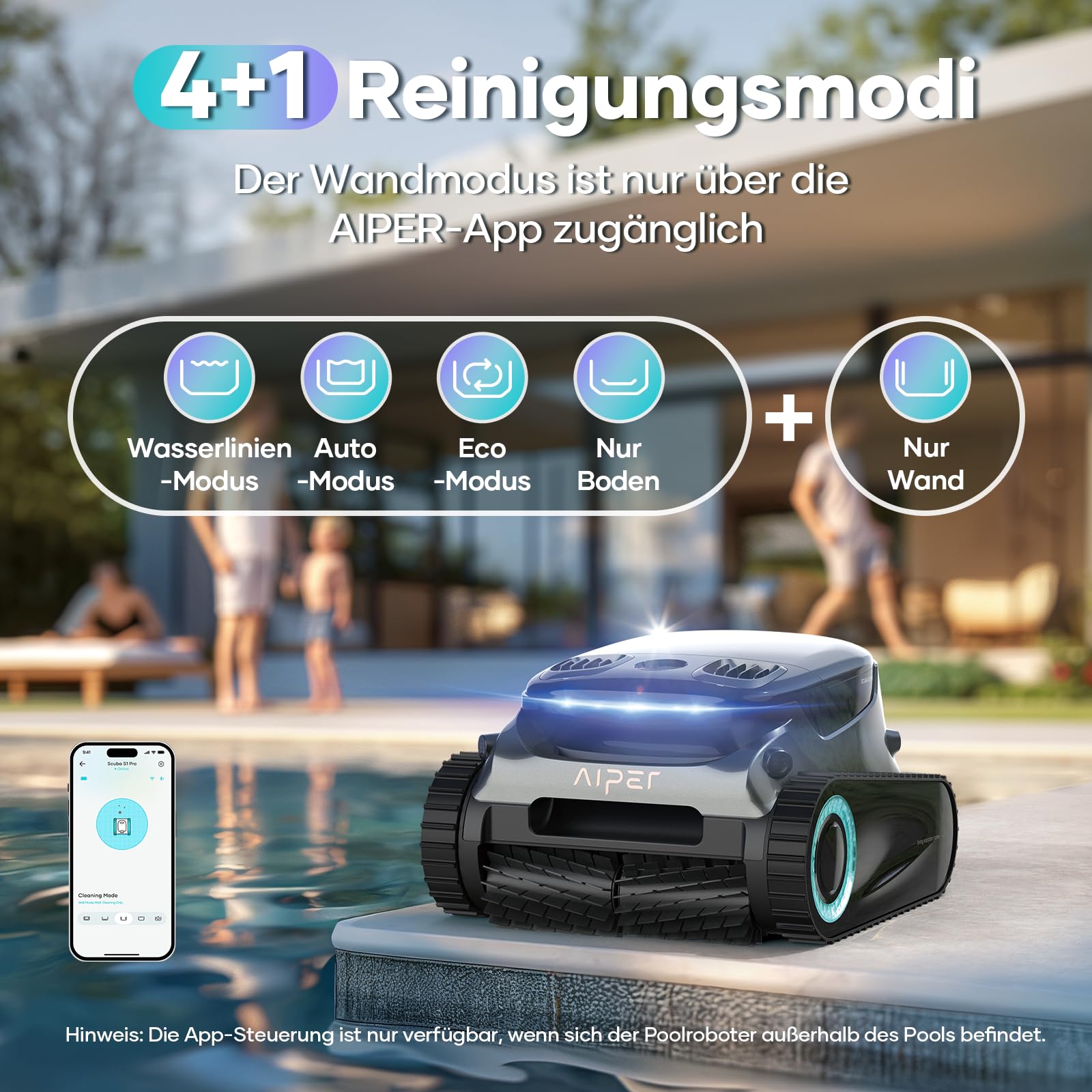 AIPER Scuba S1 Pro Poolroboter Boden und Wand mit Wasserlinienreinigung, Intelligenter Navigation, 180 Minuten Batterielaufzeit, Poolsauger Ideal für Eingelassene Pools bis zu 200㎡ (Generalüberholt)