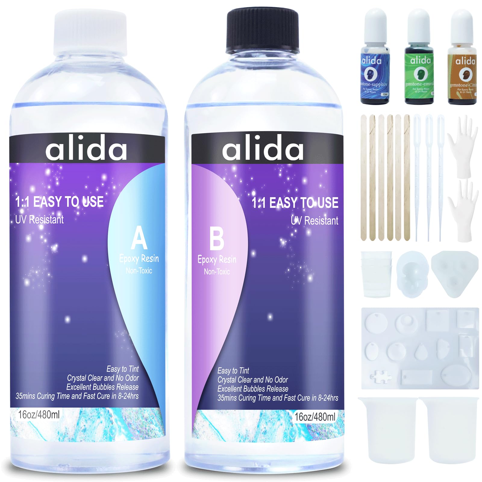 16OZ Crystal Clear Epoxy Resin, Resin Epoxy Table Top, No Yellowing & Bubbles, Self Leveling 1:1 Mix for DIY Jewelry, Art Casting Epoxy Resin Kit