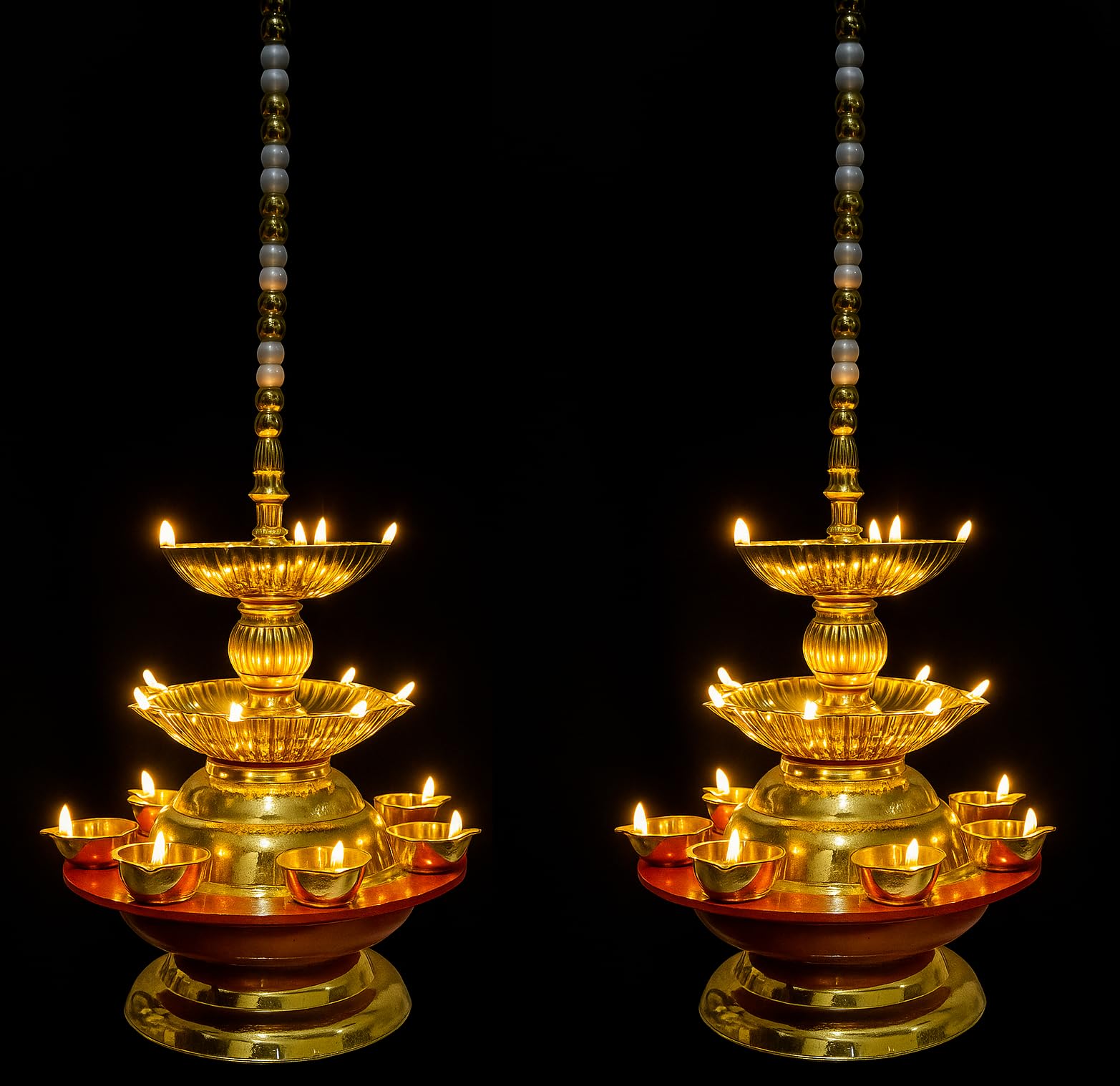 Nabhya Combo of 2 Hanging 19 Deep Double Step 3 Layer Electric Diya Deepam Light Pooja Diya Rice LED Light Mandir Diya for Home Temple Decor Electric Diya (19 Deep, Pack of 2)-image-5