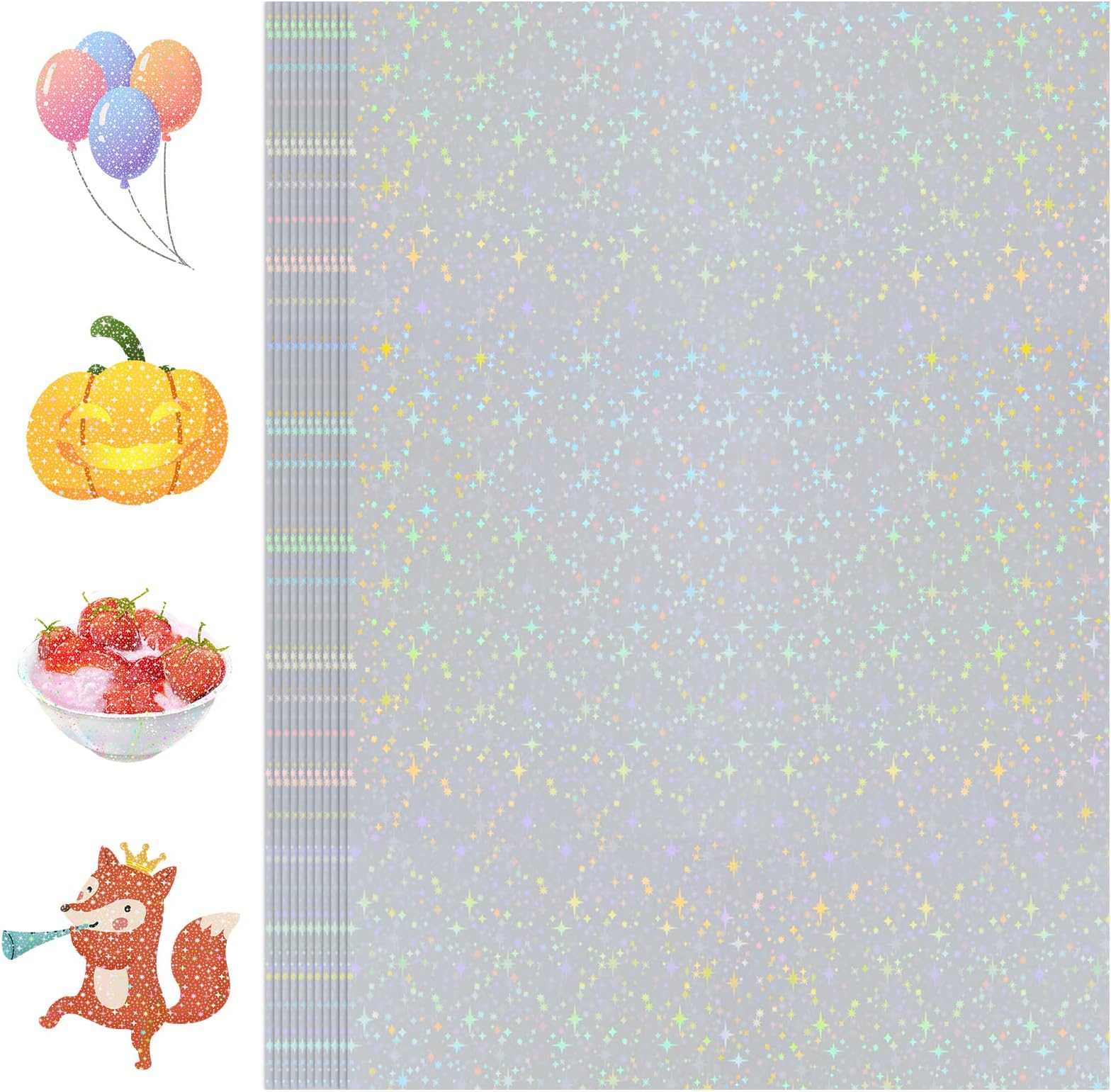 ホログラフィック-ステッカーペーパー、24枚ホログラフィックペーパー 21.6 cm x 27.9 cm 自己粘着ビニールシート 透明 ホログラフィック フィルム 永久ラミネート ステッカー用 DIY クラフト US レターサイズ