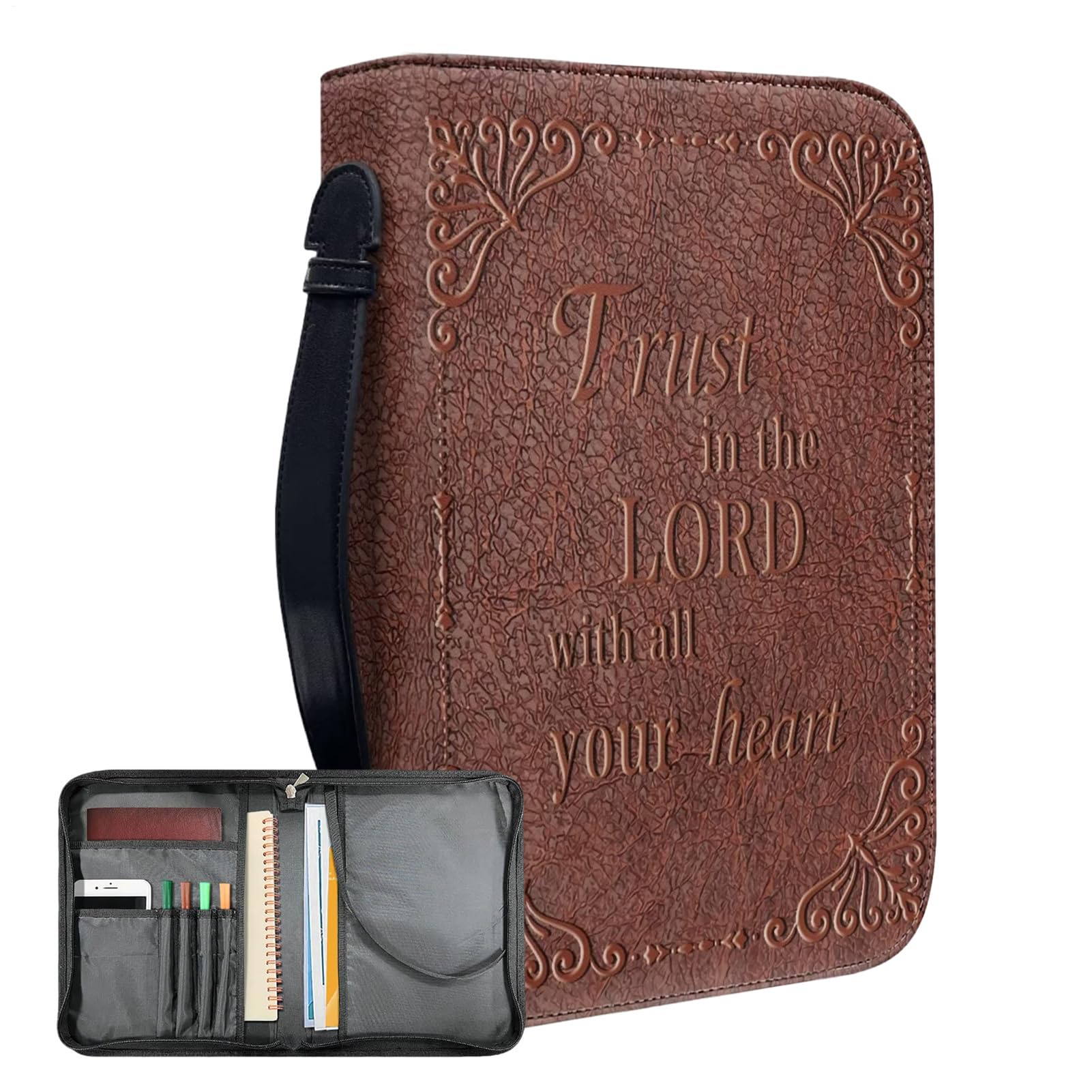 Funda para la vintage, funda de piel sintética, funda de transporte portátil, bolsa de transporte para iglesia con asa, para el culto y el estudio bíblico