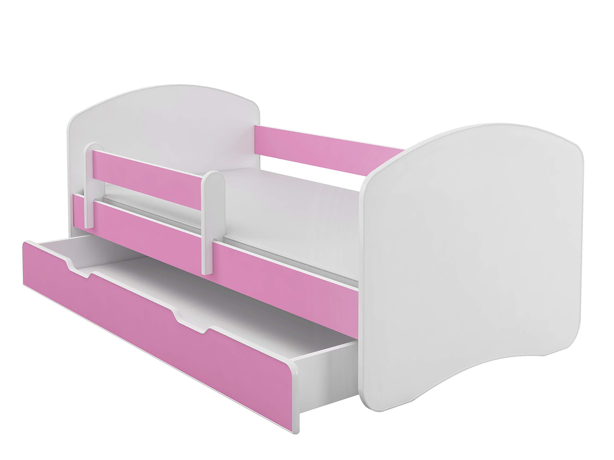 ACMA Kinderbett 180x80 cm Rosa mit mit Matratze und Lattenrost - Juniorbett mit Rausfallschutz, Belastbar bis 120 kg,Variante mit Schublade