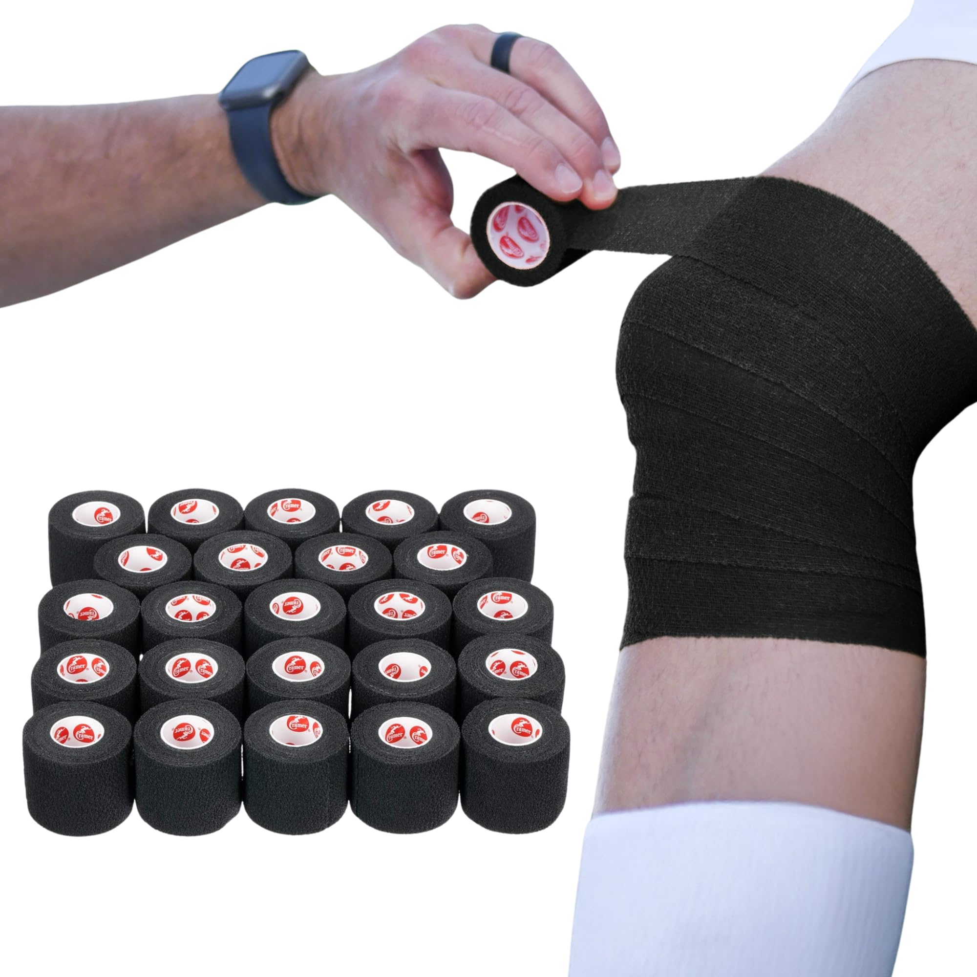 Cramer Eco-Flex Self-Stick Stretch Tape, Cohesive Tape, Flexible Elastic Sports Tape, Athletic Training Supplies, Easy Tear Self-Adherent Bandage Wrap, Bulk Cases, 6 Yard Rolls, Compression Tape