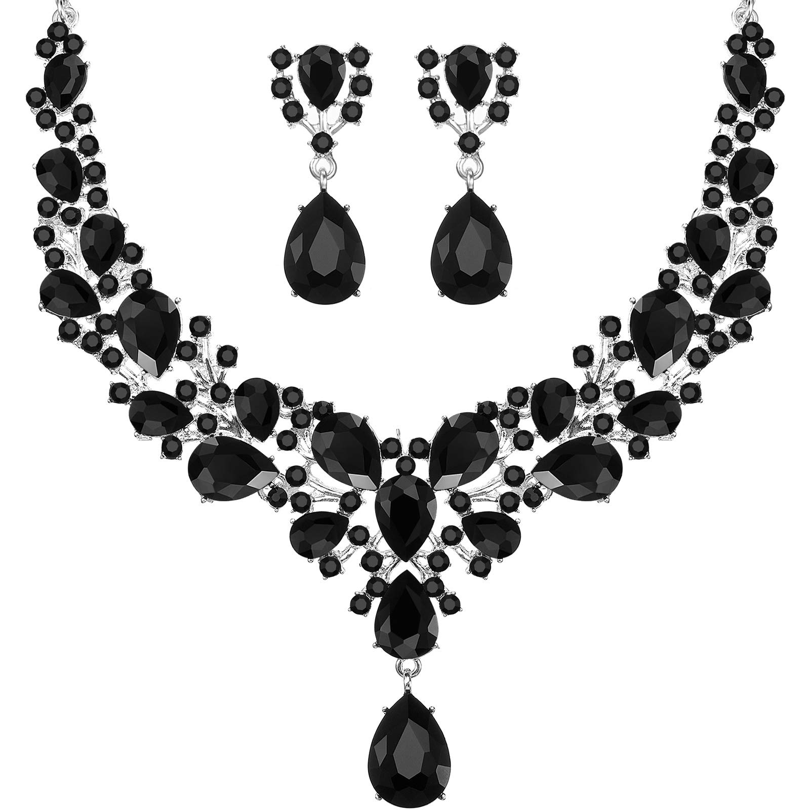 Hicarer Bridal Teardrop Cluster Crystal Jewelry Set Women