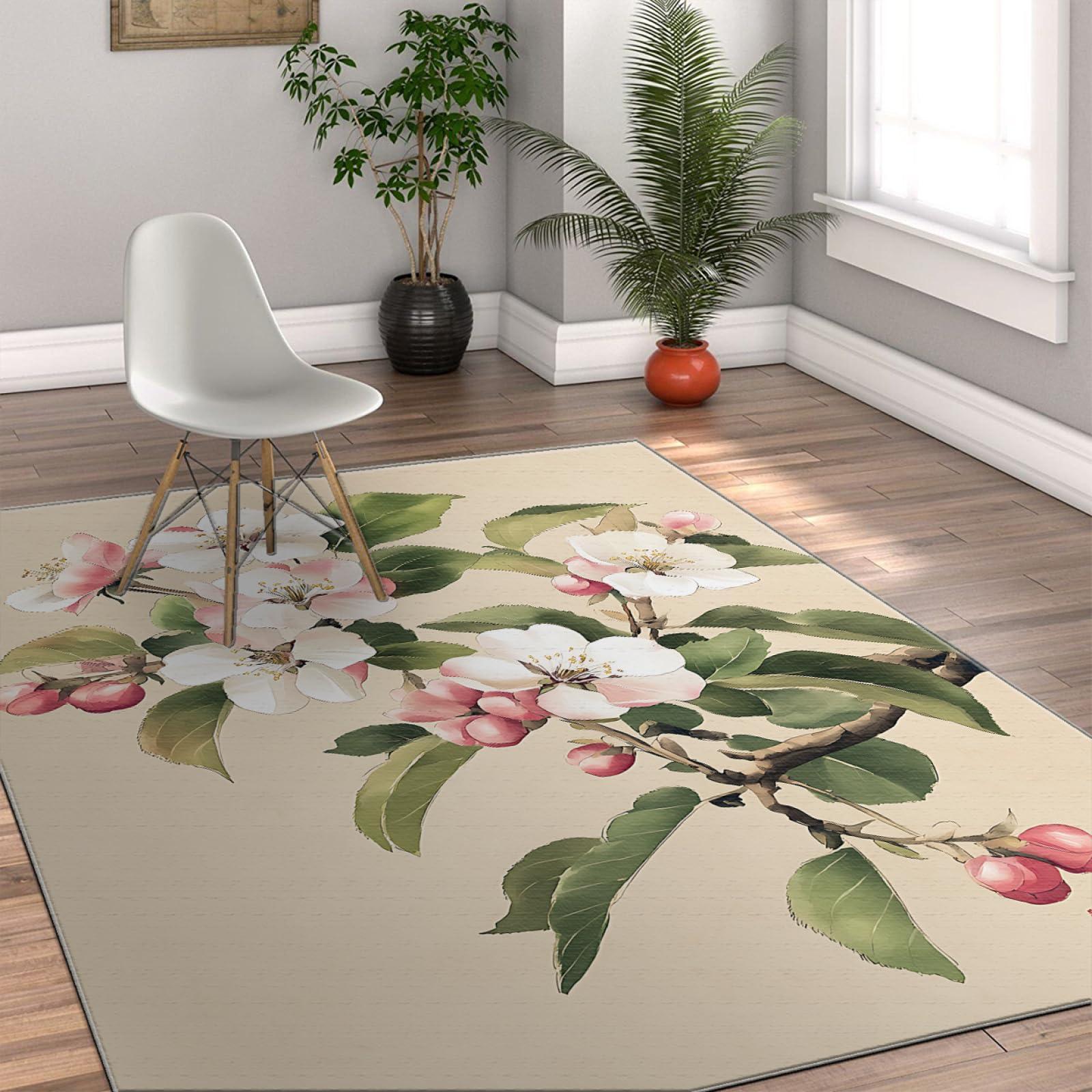Fleur Orientale Petit Tapis Lavable Style Chinois bégonias Roses Motif Doux Mince Tapis 60x90cm pour Chambre Salon Salon Salon canapé