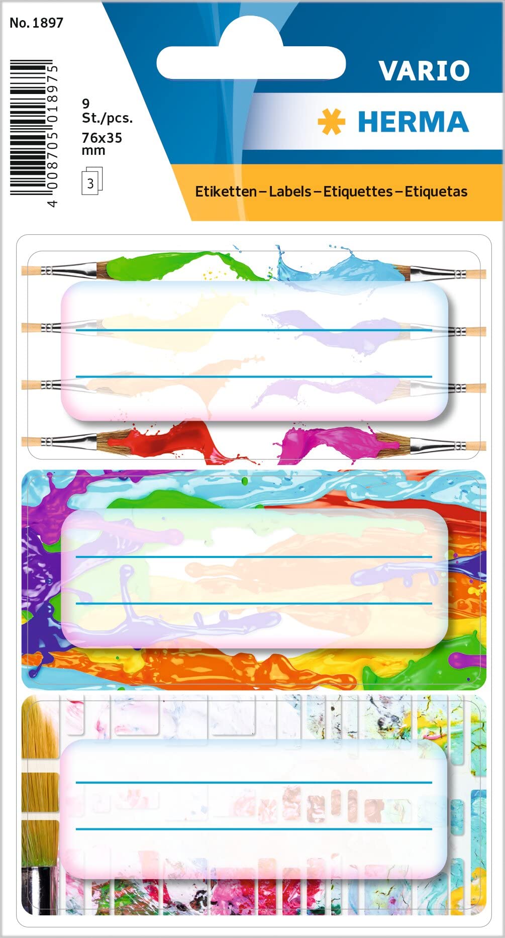 HERMA 1897 Book Labels for Labelling Colours, 9 Pieces, 76 x 35 mm, Self-Adhesive Lined Book Stickers for School, Kids, Girls, Boys, Multicoloured Book Labels Stickers, Colourful
