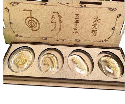 Miniatura 1 de Juego de símbolos de cristal transparente Usui Reiki para curación de chakras, 4 piezas de piedra de juego de Reiki, símbolo de Reiki, piedra