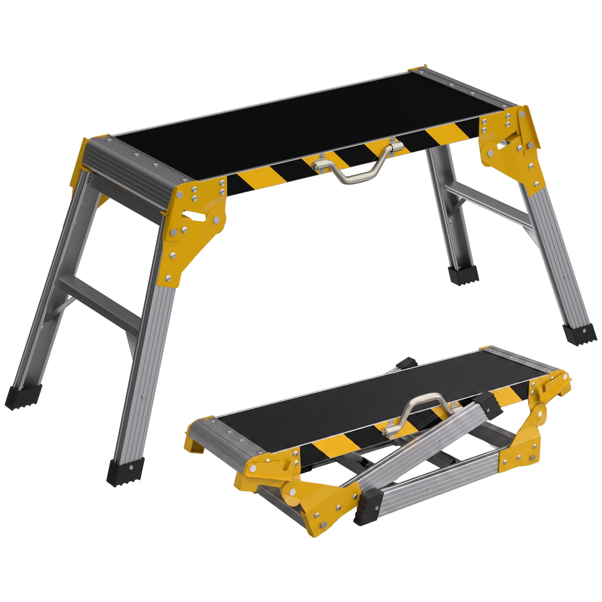 HOMCOM Banco lavoro pieghevole alluminio per uso pesante 110 x 32 x 50 cm | Supporto fai da te, tavolo garage piccolo con maniglia, antiscivolo, strisce riflettenti, portata 150 kg