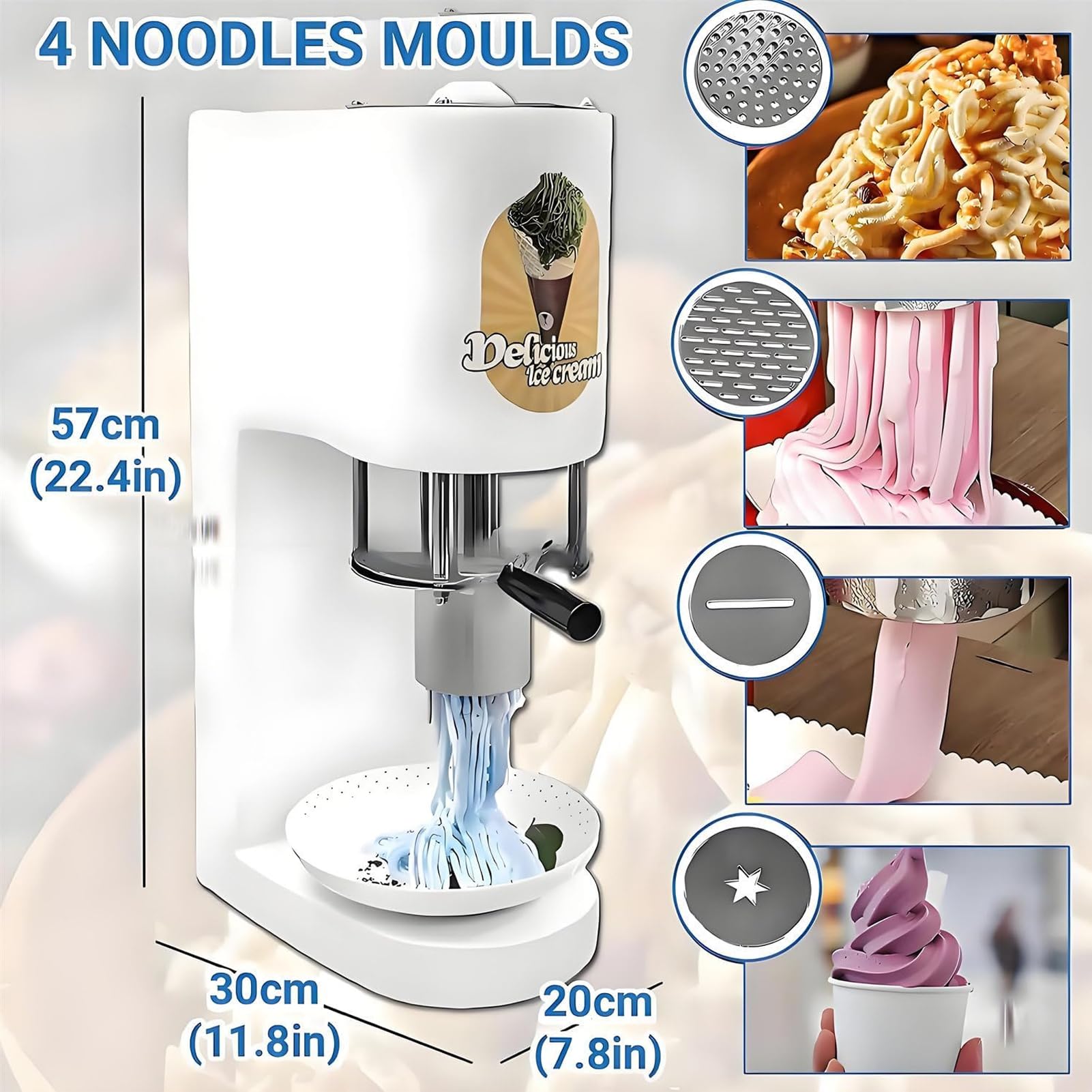 Máquina De Helado Italiano Spaghetti 80W, con 4 Moldes INOX, Máquina Profesional, para Heladerías, Restaurantes, Bares, Cocina Comercial, Postres