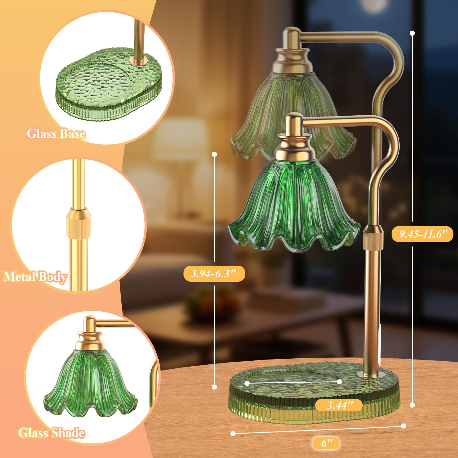 Kerzenwärmer Lampe mit Timer & dimmbare 4-Stufen-Helligkeit - einstellbare Höhe, für neue Haus Schlafzimmer, Geschenke für Frauen (Grün)
