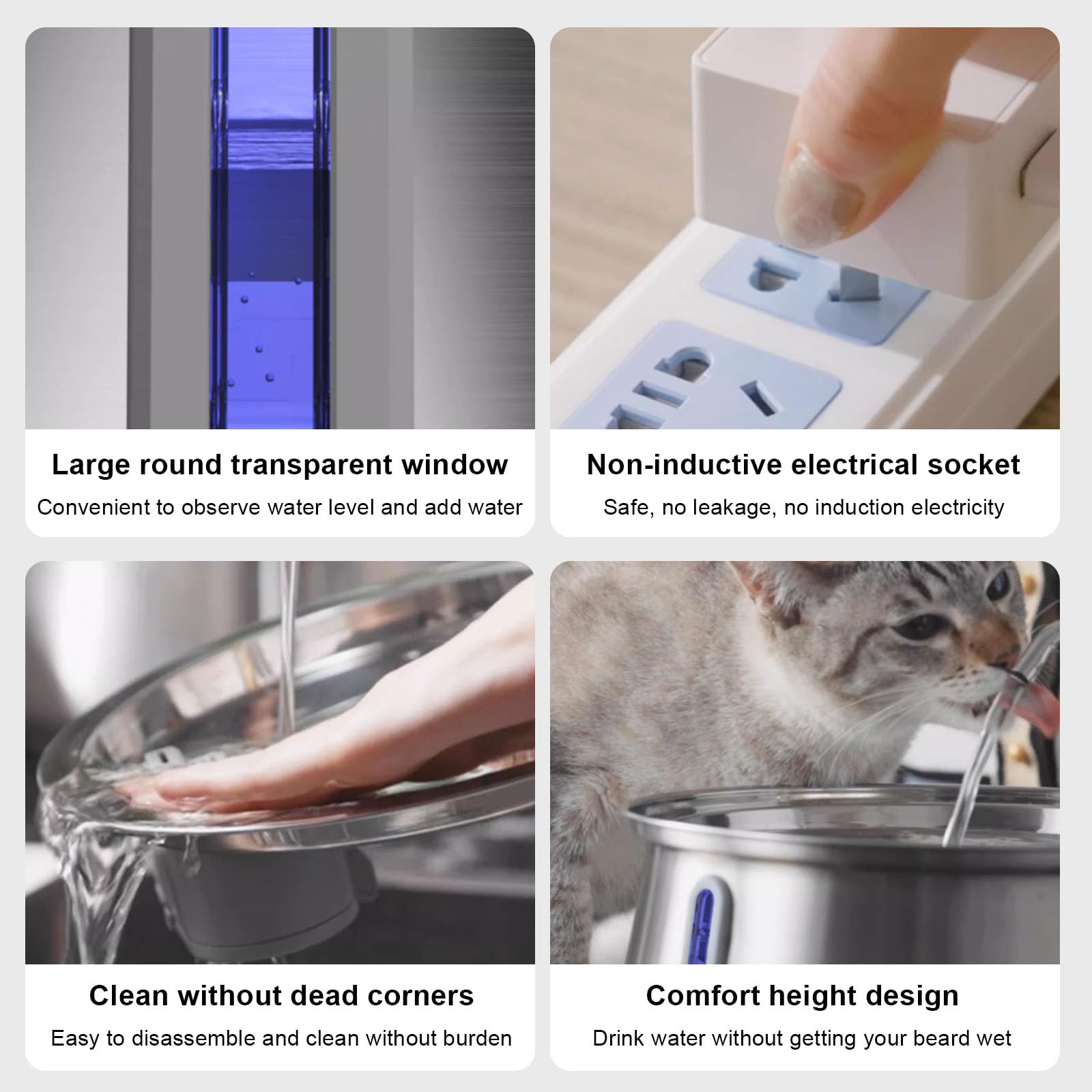 Fontana per Gatti in Acciaio Inox, Automatico Fontanella Gatto con Finestra di Livello dell'Acqua, Design A Forma di Rubinetto con Filtri di Ricambio