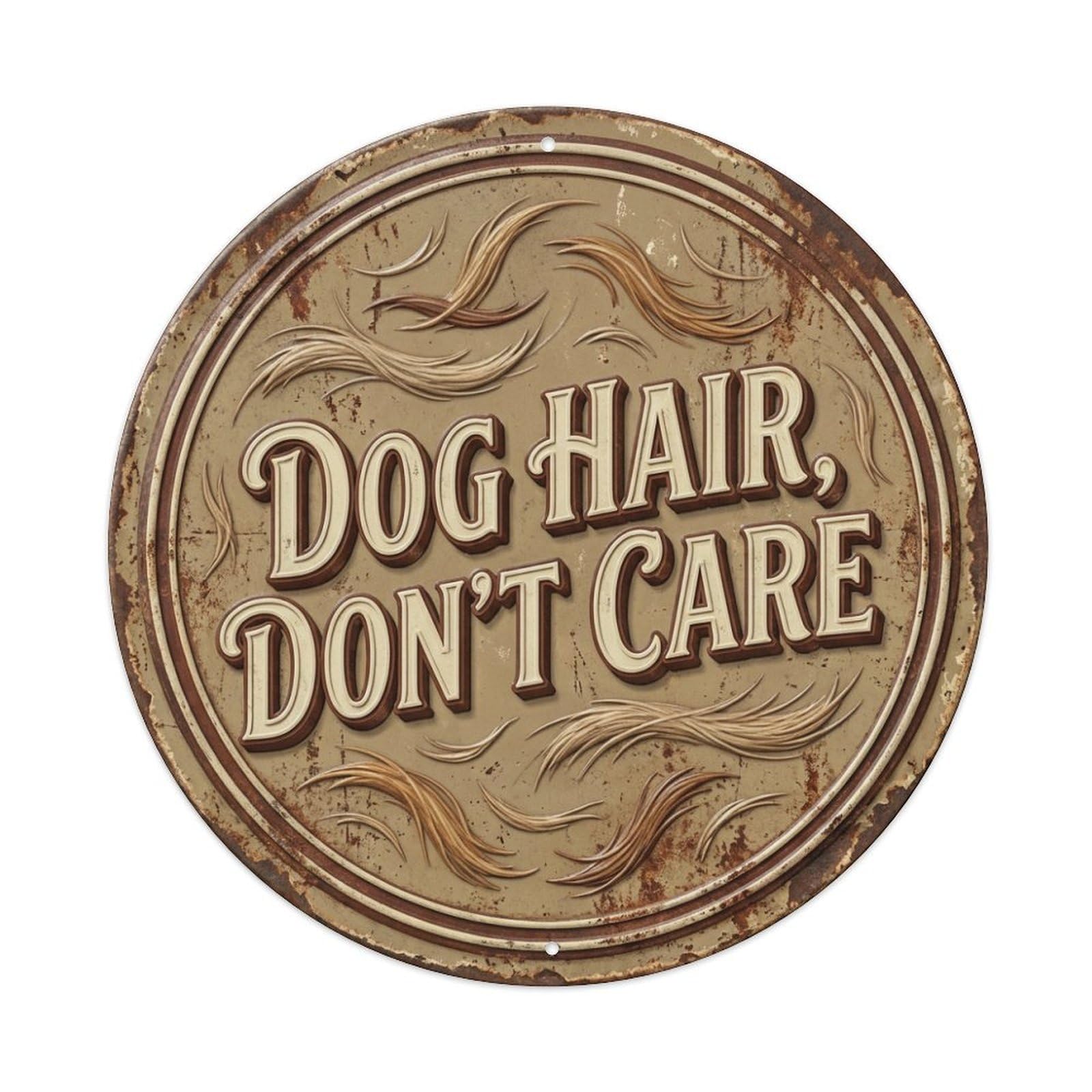 Vintage Dog Hair Dont Care Vintage Metal Tin Sign Plaque Wall Decor for Cafe, Club, Garden Round Metal Poster 8x8Inch