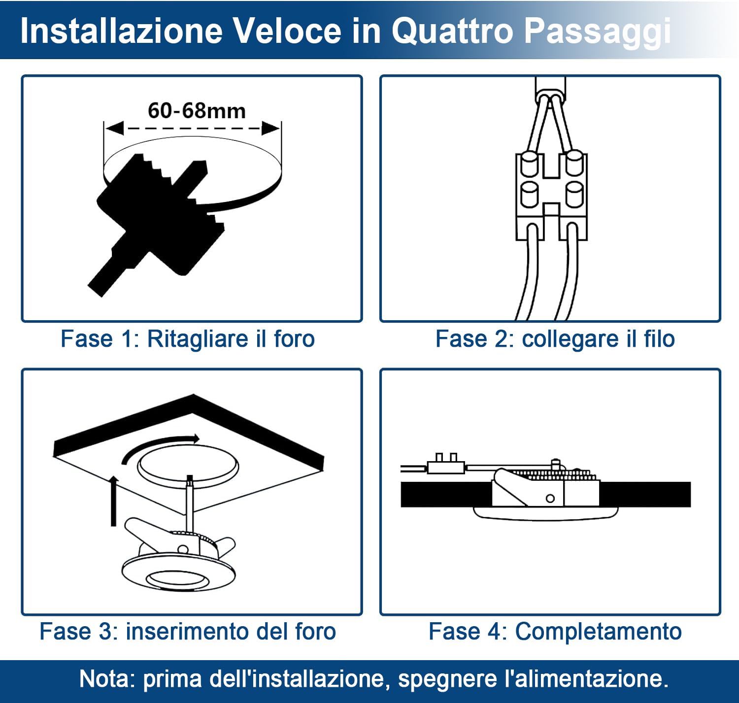 HiBay Faretti Led da Incasso per Cartongesso 7W Ultrasottili Faretti Led Soffitto Incasso 850LM Bianco Neutro 220V Inox IP44,Foro Ø60mm-65mm per Bagno Cucina,Esterno Set di 10
