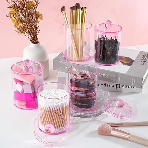 Miniatura 33 de Paquete de 2 soportes Qtip, juego de tarros de boticario, tarros de baño con tapas para hisopos de algodón, bolas, almohadillas, púas de hilo 2