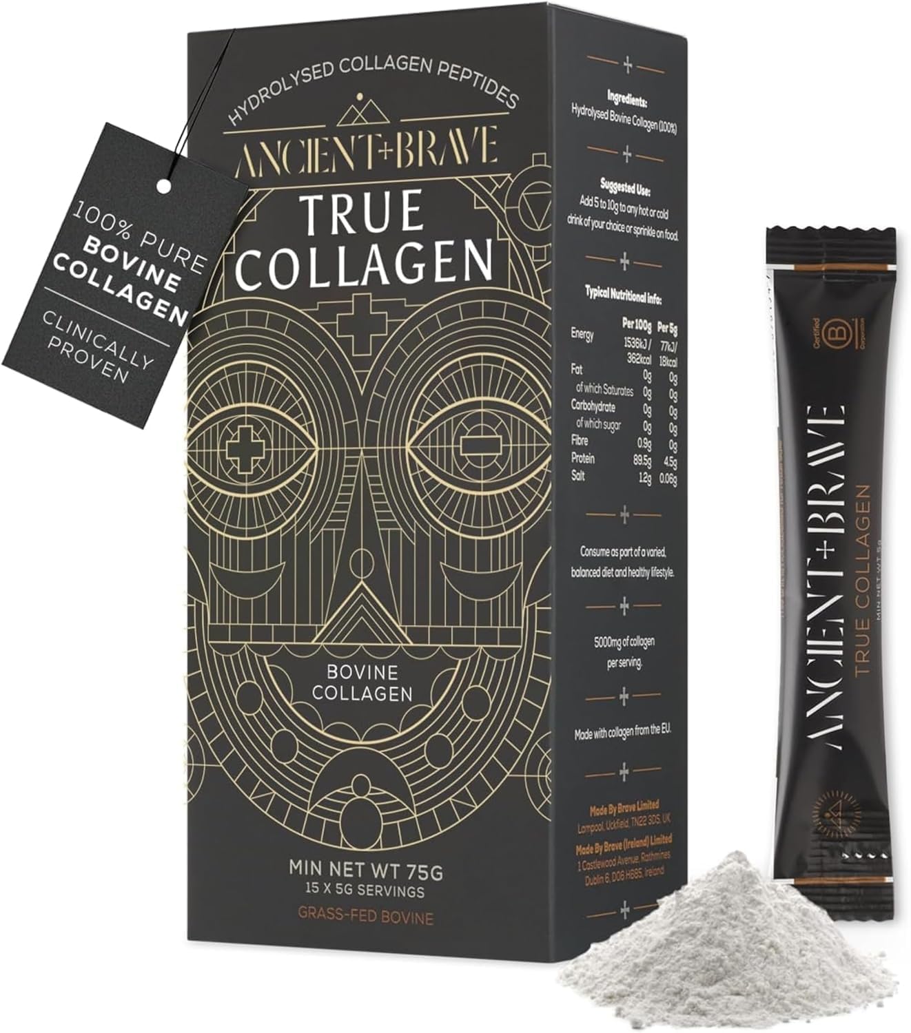 True Collagen Sachets 15 x 5g - Bovine Collagen Powder - 100% Hydrolysed Collagen Peptides (Type 1) - High Protein - Fasting & Keto Friendly - Neutral Tasting