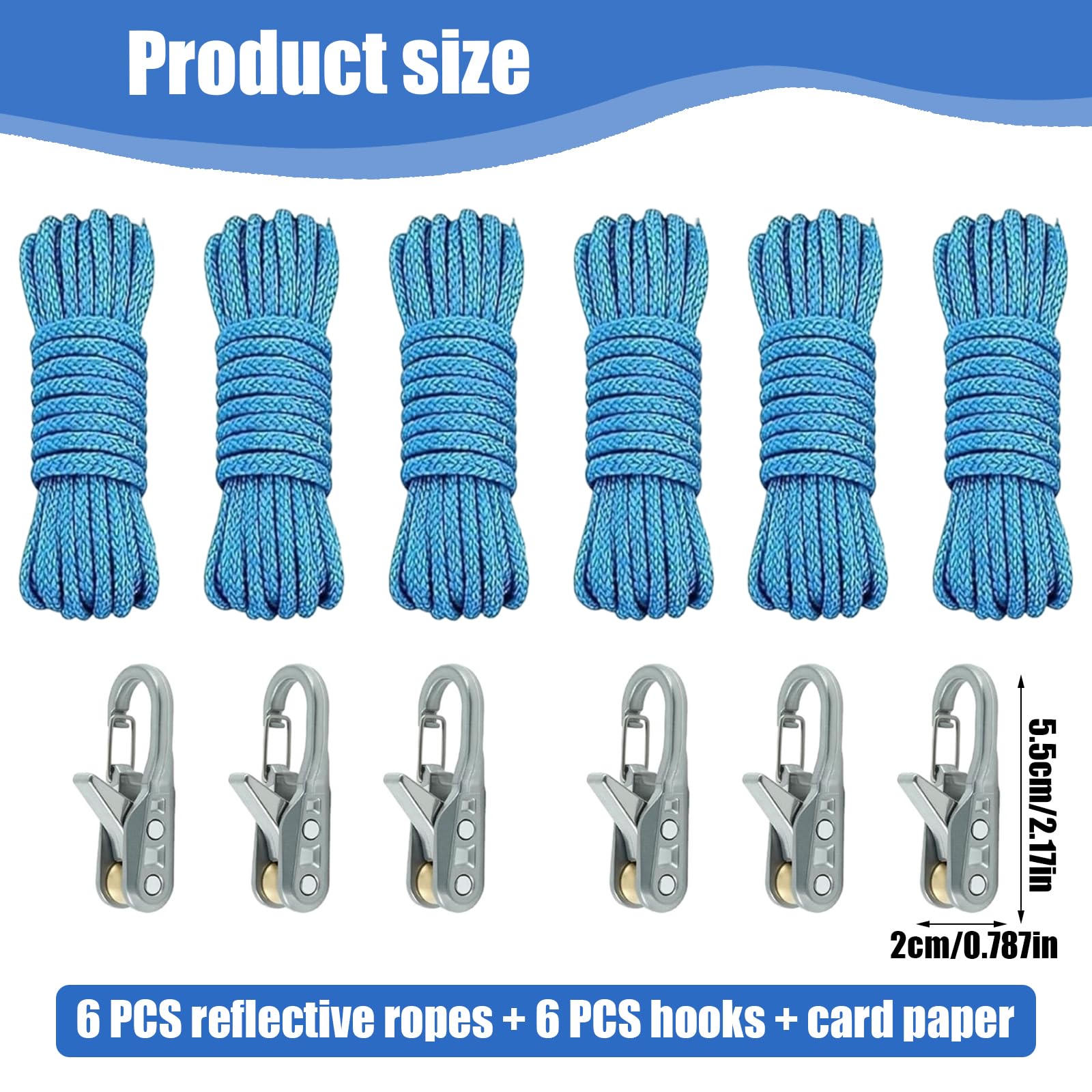 Seilrolle, 6 Seile und 6 Seilversteller, Seilrolle Seilspanner, Seilspanner mit Paracord-Zugwerkzeug, Verstellbarer Seilspanner für Camping, Bootfahren, Wandern, Outdoor-Aktivitäten (A)