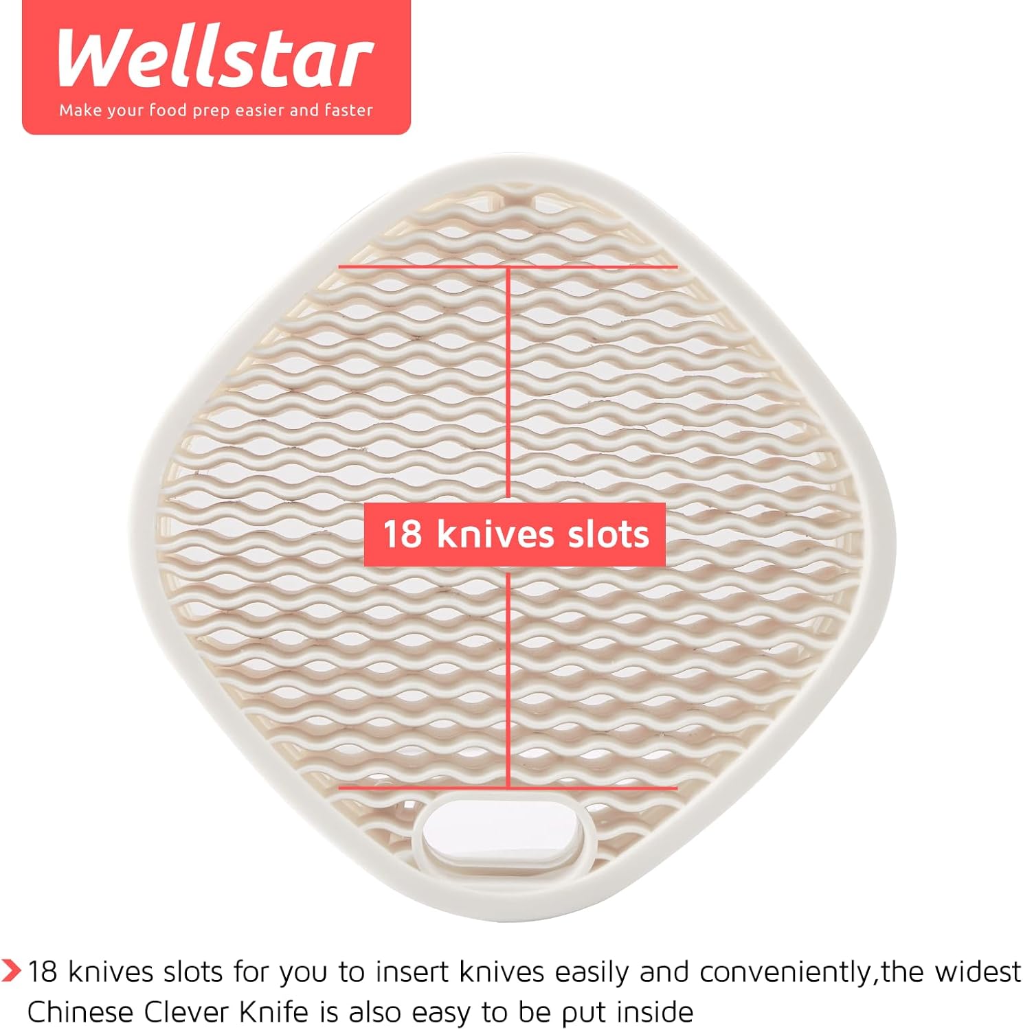 Universal Knife Block Holder for Kitchen, WELLSTAR Knife Stand without Knives, Safe Space Saver Large Volume Stable Knife Storage with Scissors Slot, Detachable for Easy Cleaning – Off-White