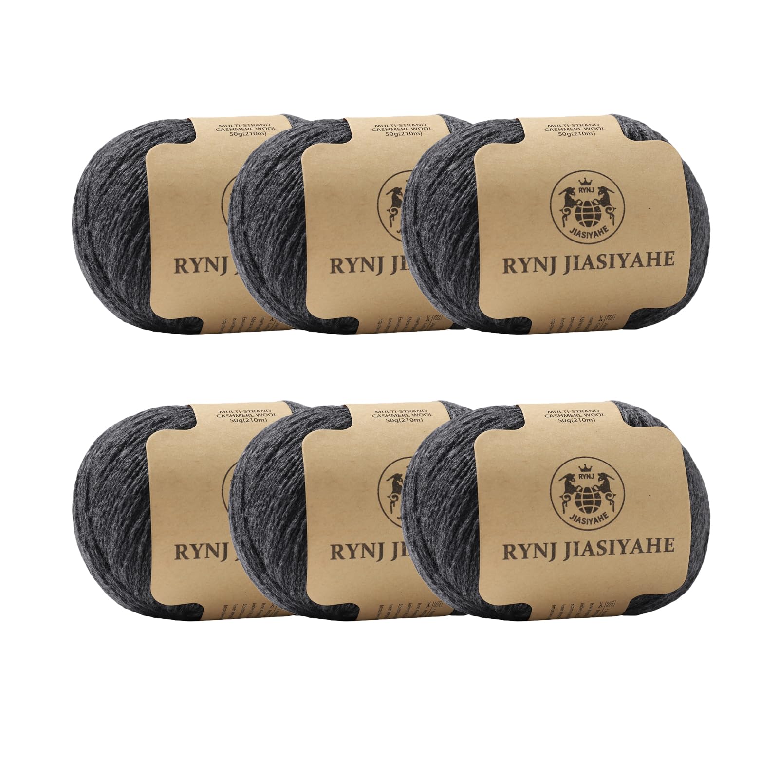 RYNJ JIASIYAHE Wool Yarn Inner Mongolian Cashmere Blend Yarn, Cashmere Yarn for Crocheting, 6-Ply Warm Soft Luxurious Hand Knitting Yarn (dark gray,6 Packs)