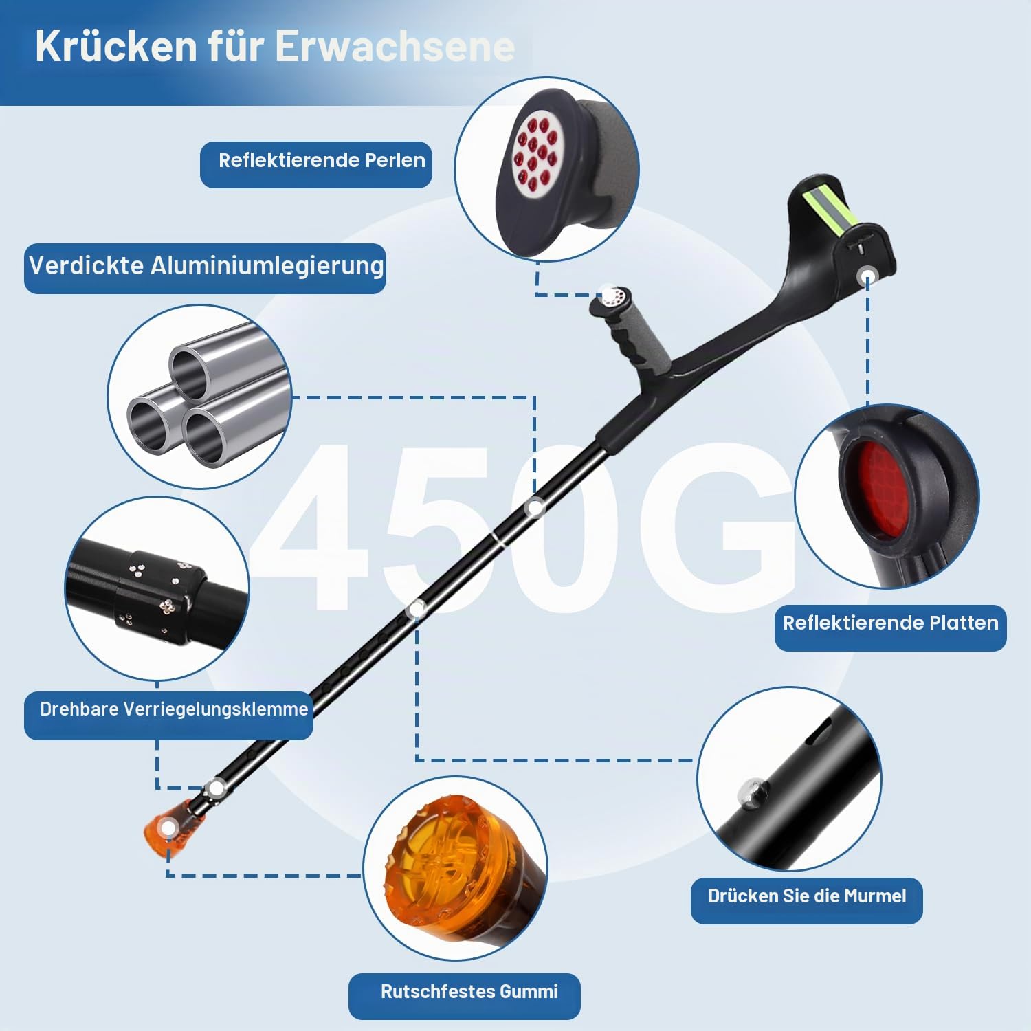 2 Stück Faltbar Krücken, Leichte Gehstützen, Schwarz Unterarmgehstützen, Höhenverstellbar Gehhilfe für Senioren und Erwachsene, ErgonomischemGriff, Rutschfeste Basis