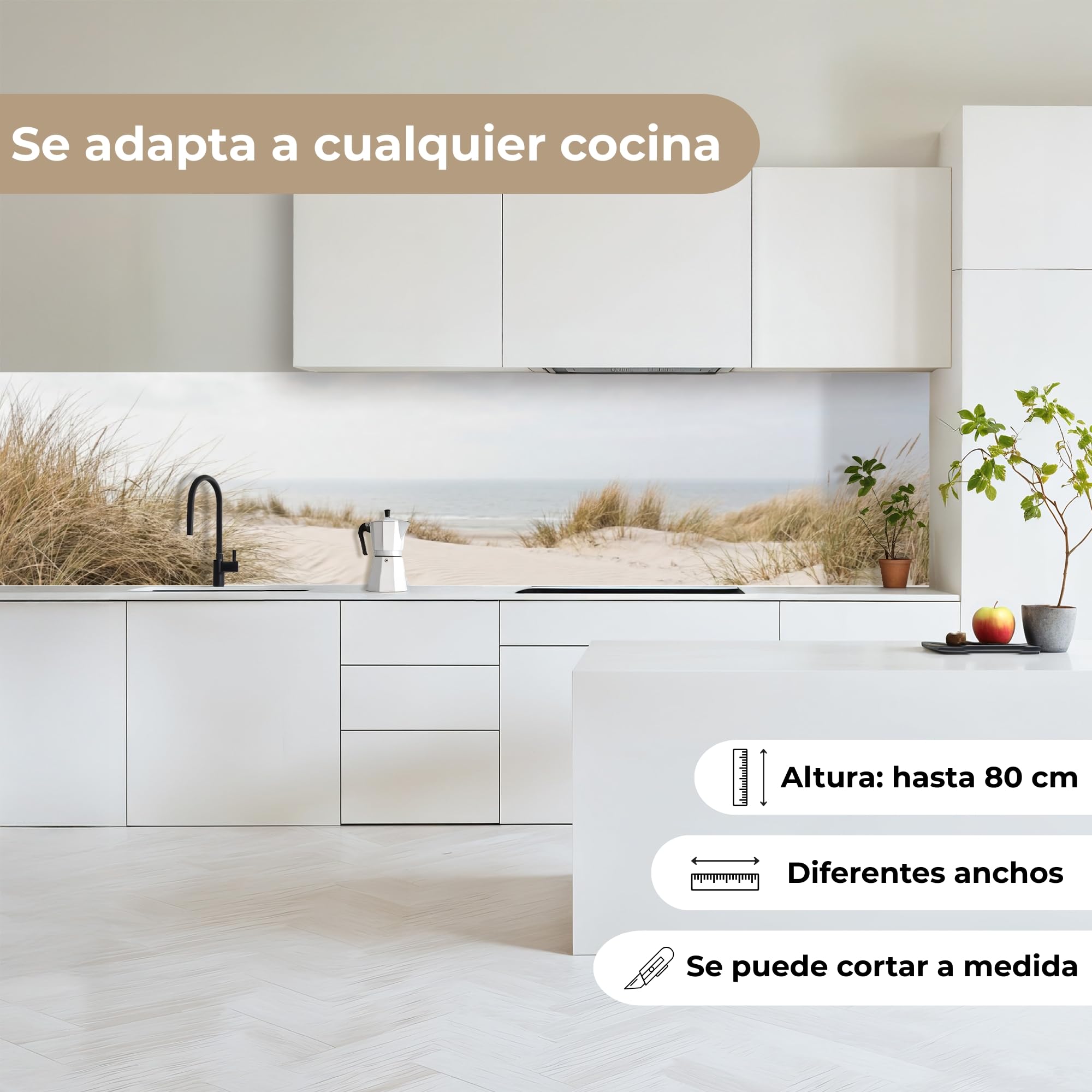 KitchenYeah© Antisalpicaduras Cocina 60x300 cm Adhesivo Salpicadero Protector Pared Salpicaduras Revestimiento Nubes - Paisaje dunar - Arena