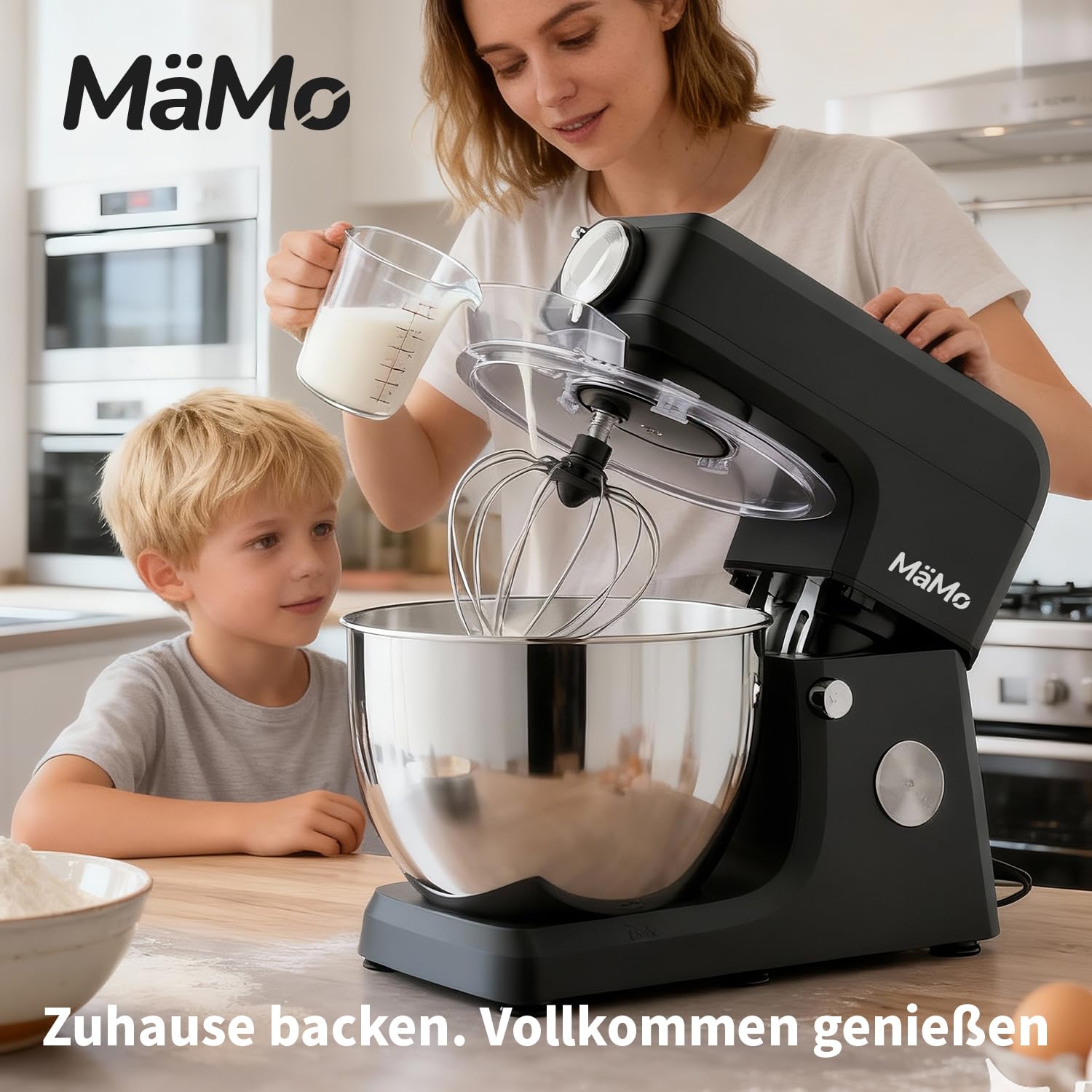 1900W Küchenmaschine, 8L Teigmaschine mit LED-Touchscreen | Rührgerät & Mixer mit 11 Stufen, 6 Programmen & 3-tlg. Patisserie-Set. Ideal für Teig, Sahne & Fleisch.