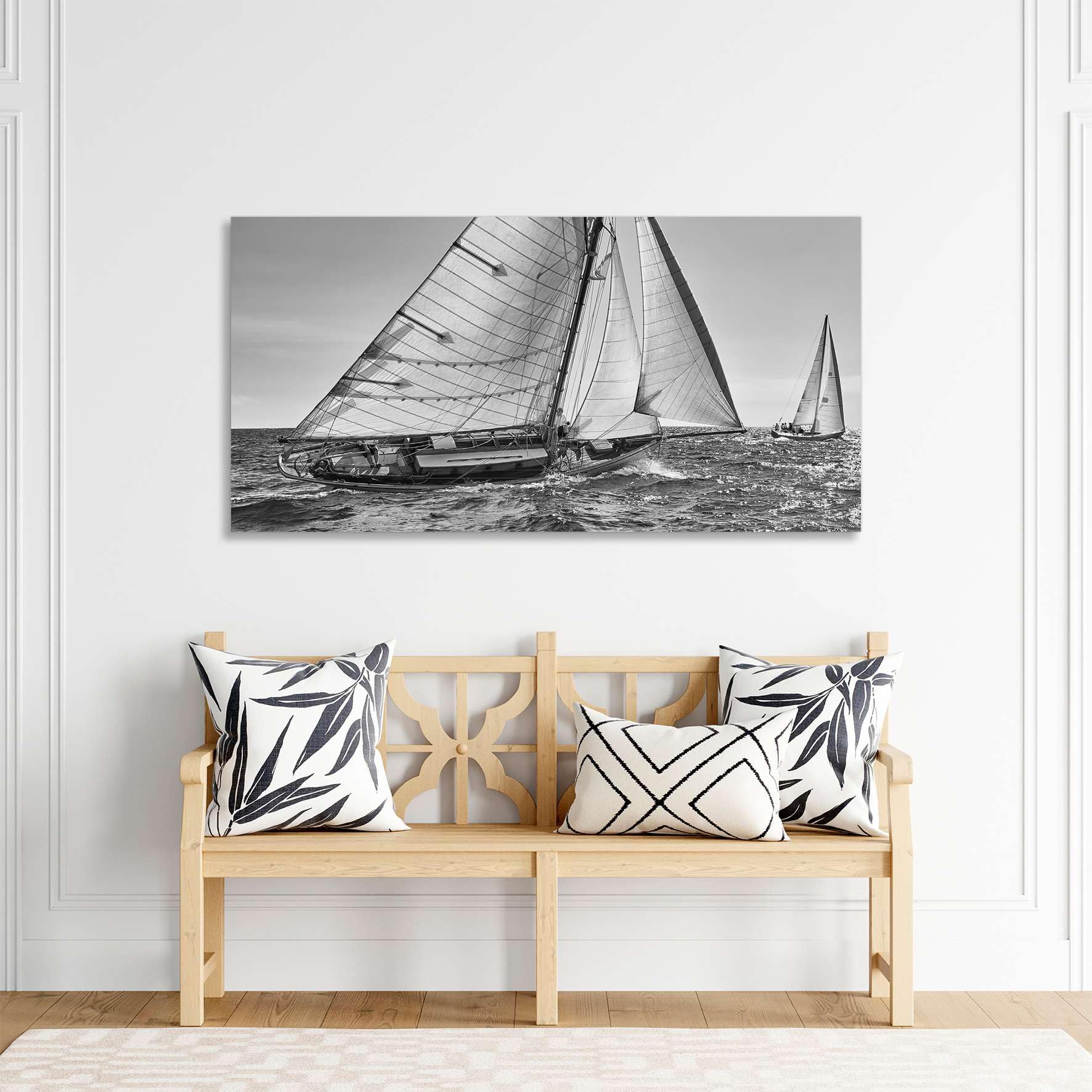 Generico Barca a vela in bianco e nero - quadro stampa su tela con telaio in legno - 160x80 cm