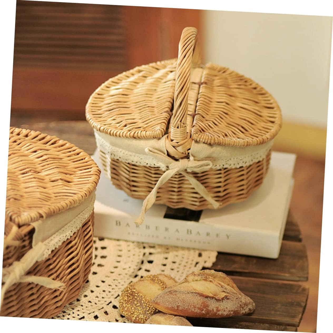 Generic Vintage Wicker Picnic Basket Multi Function Portable Fruit Snack Container for Outdoor Use for Picnics Storage and Home Organization Durable Elegant Design