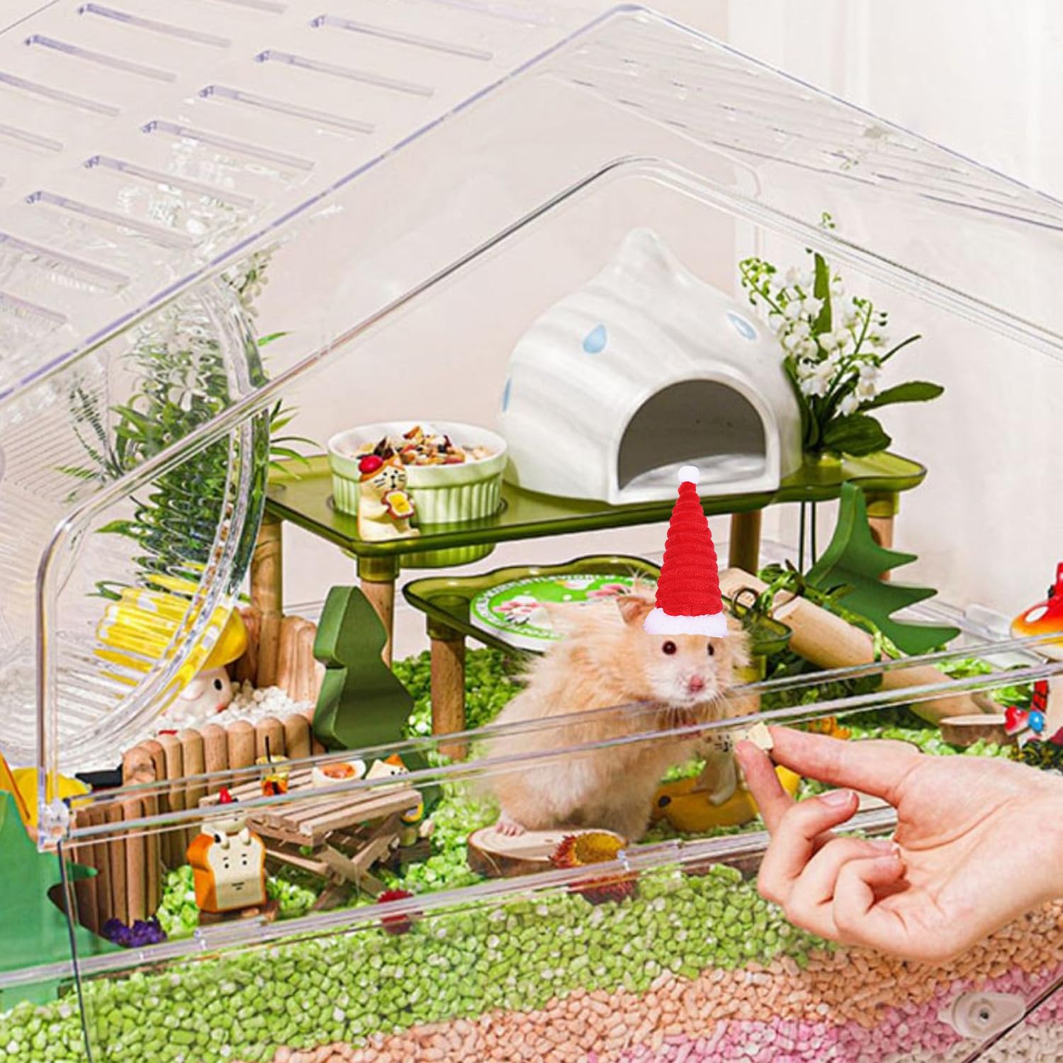 JNAWA Hamster Christmas Hat Small Pet Christmas Headwear Red Plush Santa Claus Cap for Hamster Rabbit Guinea Pig - Image 4