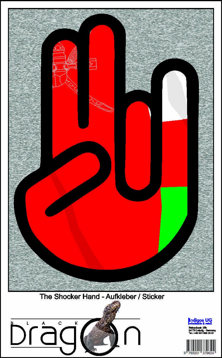 The Shocker Hand Decal Sticker Phone skin 70x50 mm black Outline with Flag Oman-Oman