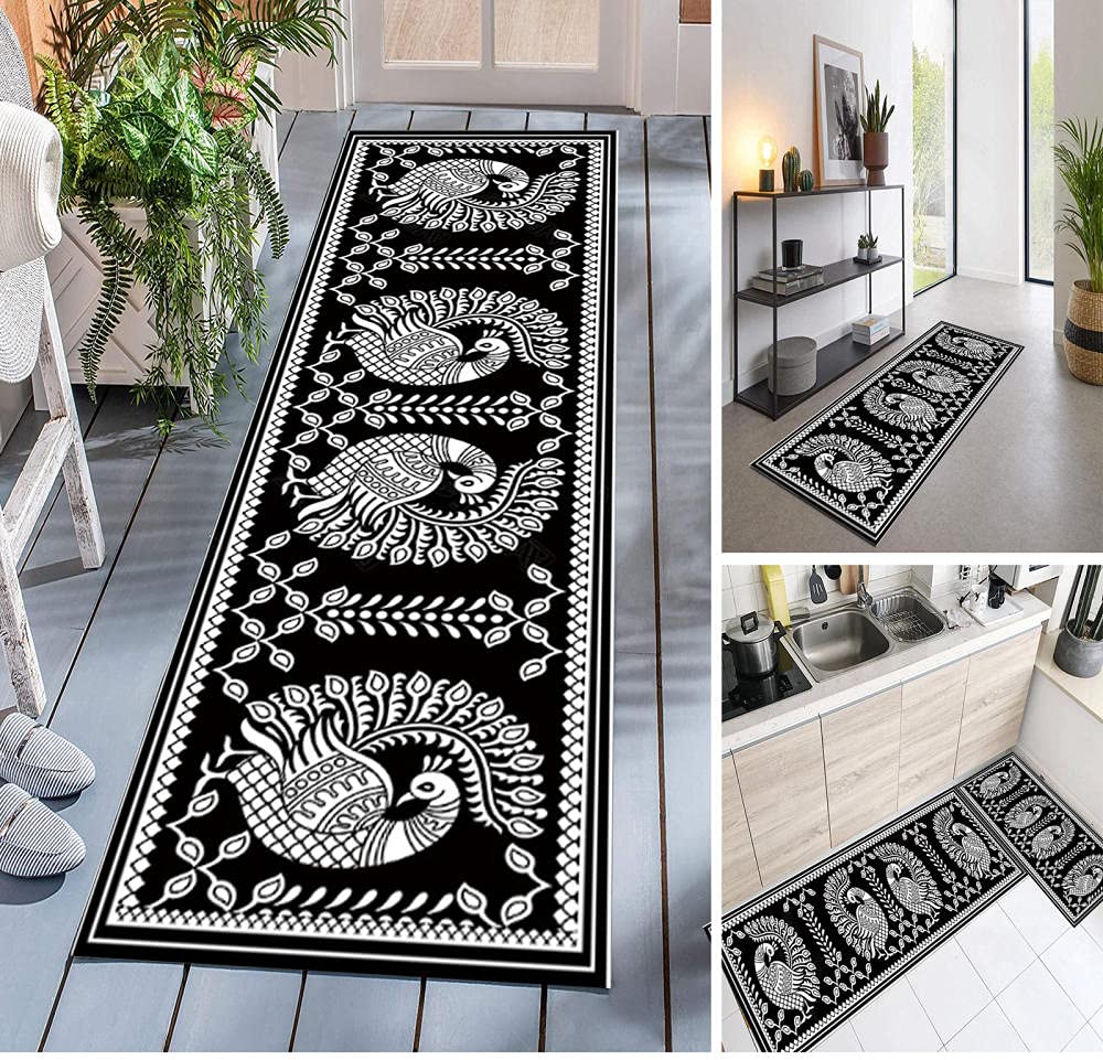 Tapis Couloir Lavable 40x250 Cm - Antidérapant - Motifs Géométriques - Pour Intérieur