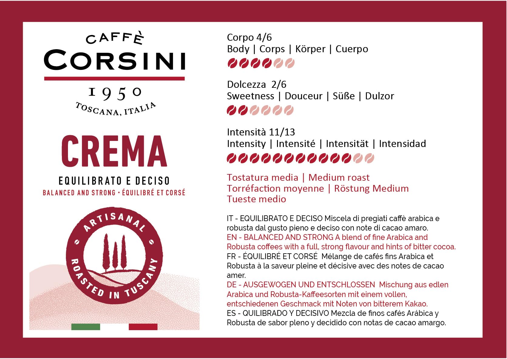 Caffè Corsini - Zestaw Kawy Ziarnistej Casa Dolce Casa, Espresso, Palona, 2x1 kg, Łącznie Zestaw 2 kg
